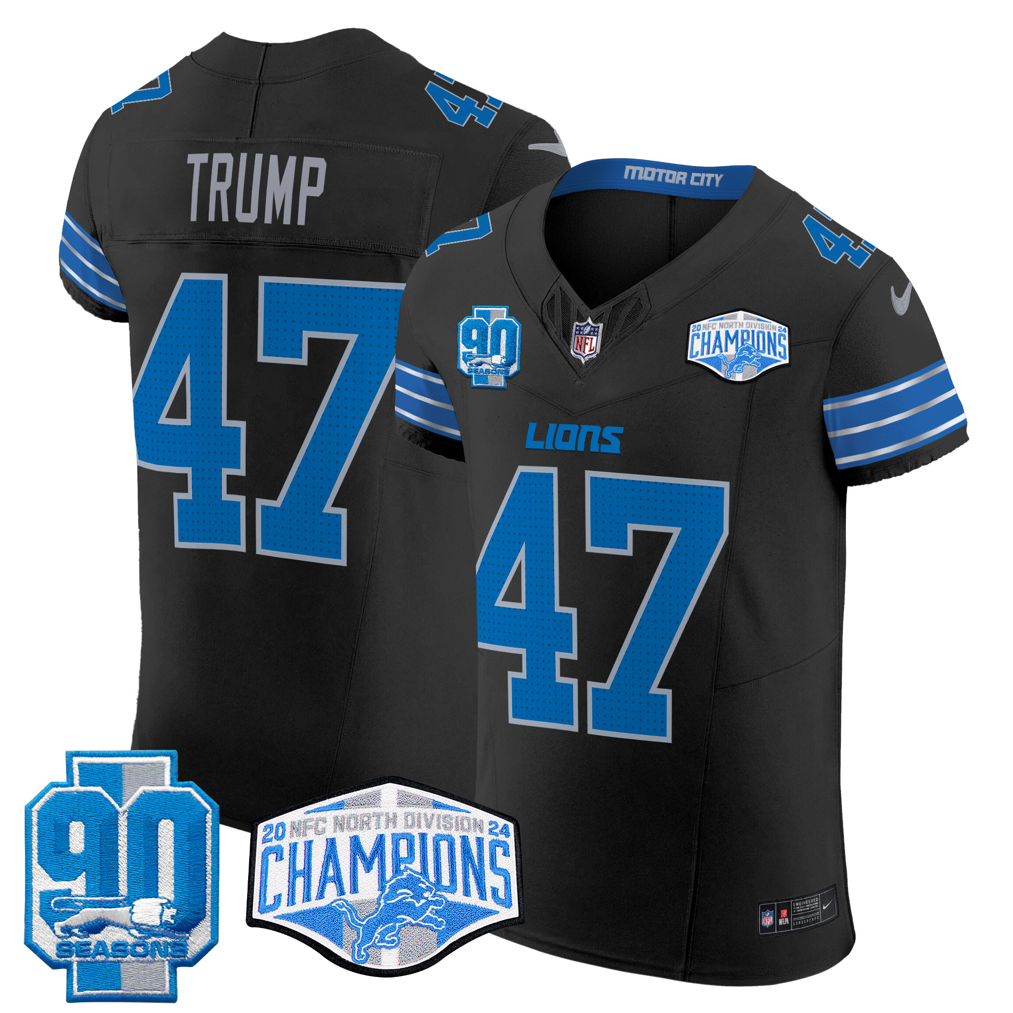 Men's Donald Trump Detroit Lions 2024 NFC North Division Champions Patch Vapor Elite Black Jersey - All Stitched