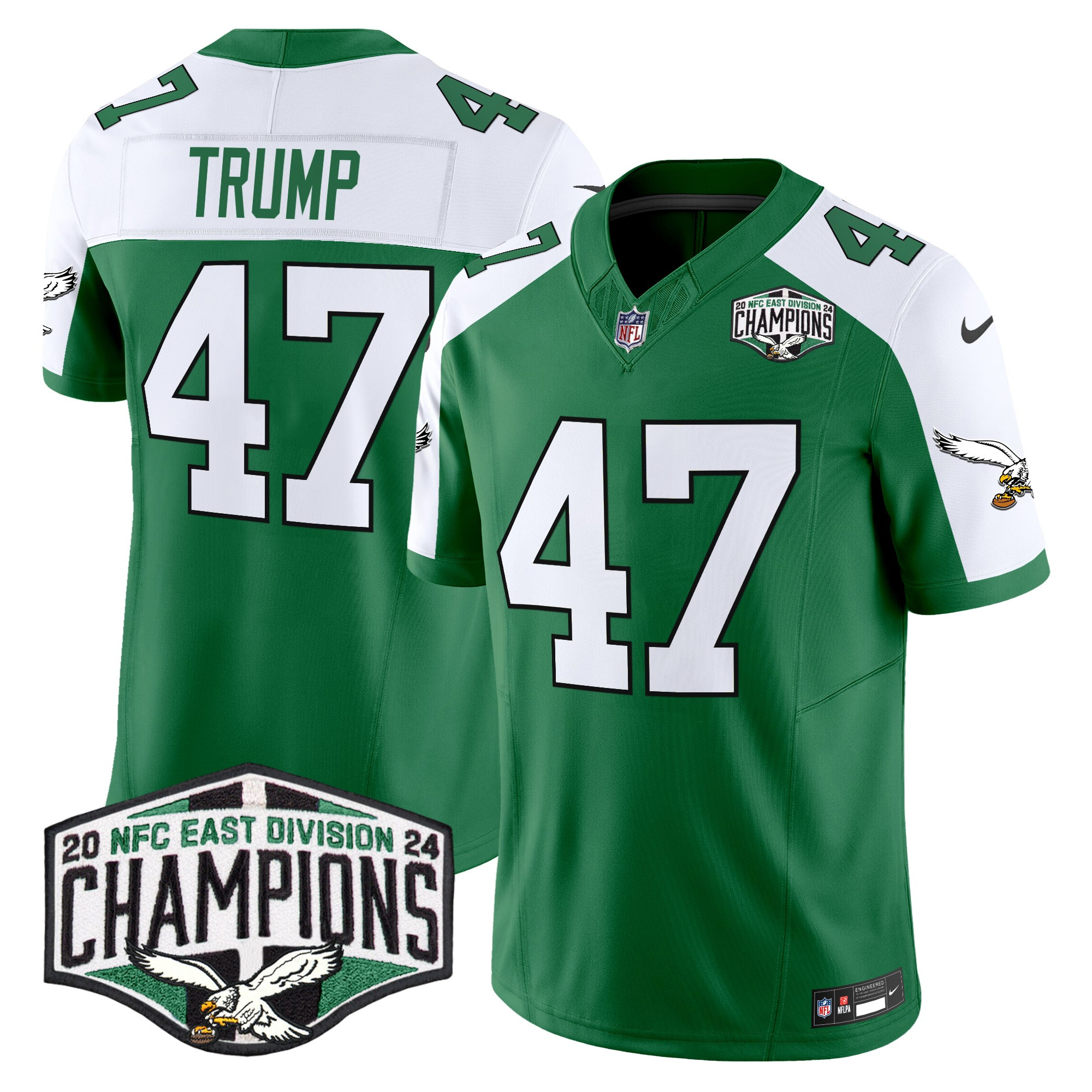Men's Donald Trump Philadelphia Eagles Kelly Green 2024 NFC East Division Champions Vapor Limited Kelly Alternate Jersey - All Stitched