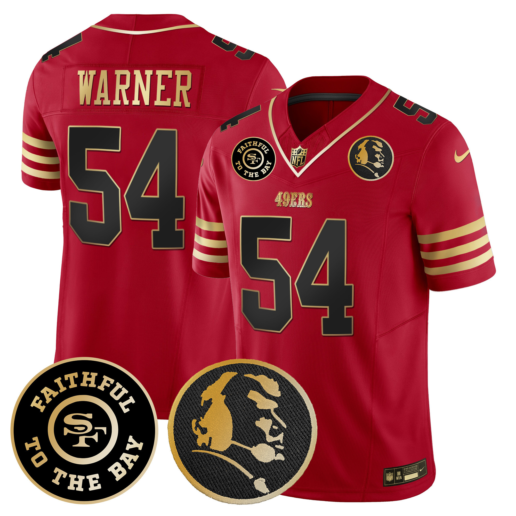 Men's Fred Warner San Francisco 49ers Faithful & John Madden Patch Vapor Black Scarlet Jersey - All Stitched