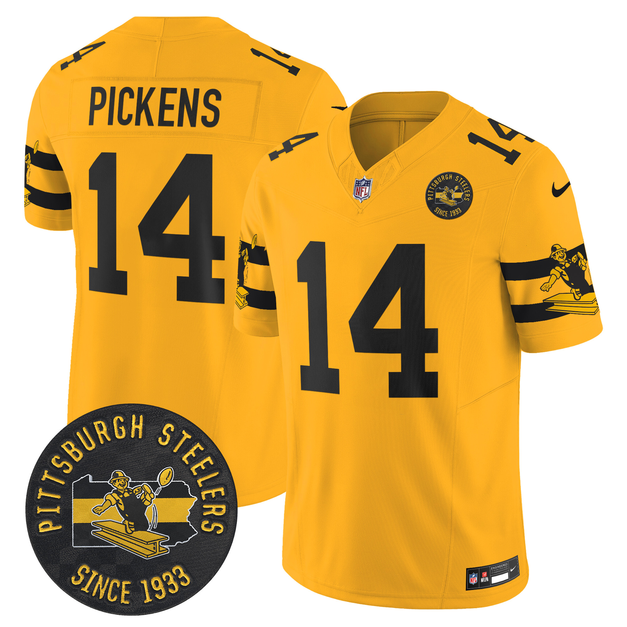 Men's George Pickens Pittsburgh Steelers Throwback 1933 Patch Vapor Limited Gold Jersey - All Stitched