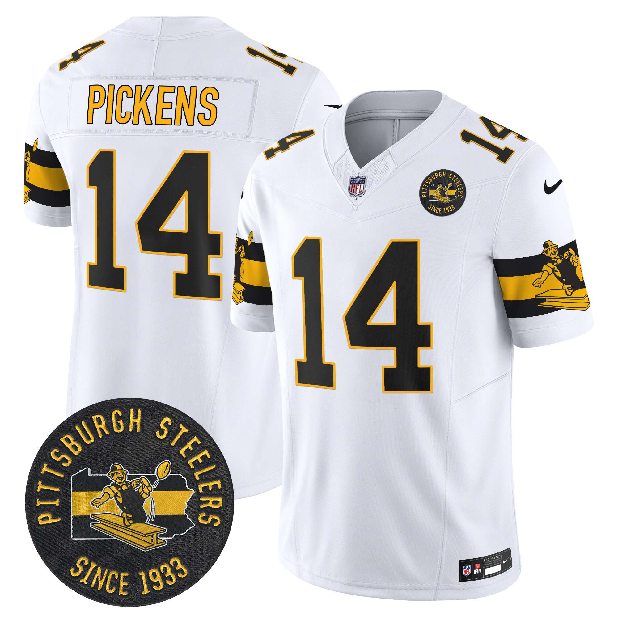 Men's George Pickens Pittsburgh Steelers Throwback 1933 Patch Vapor Limited White Jersey - All Stitched