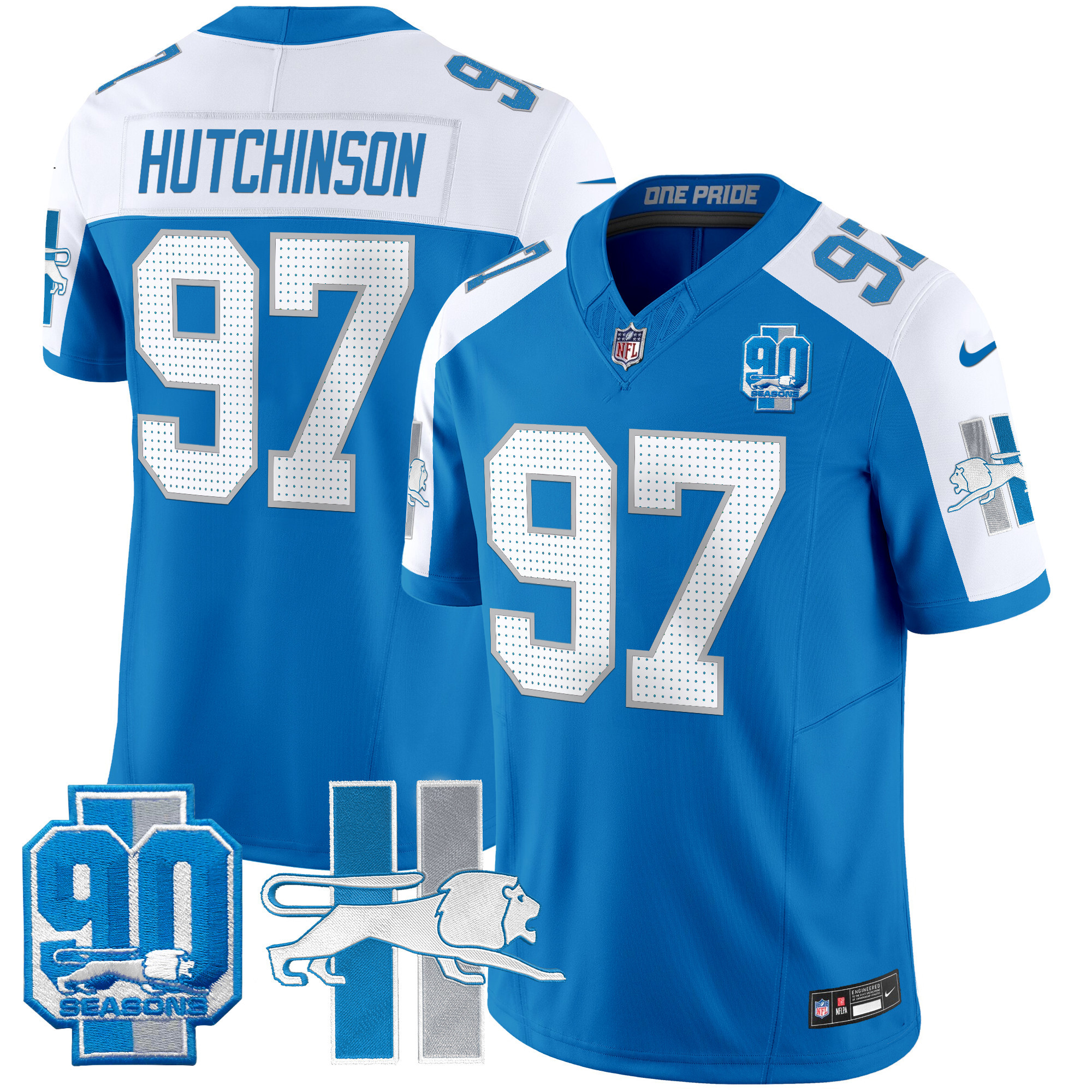 Men's Hutchinson Detroit Lions 1946 Throwback Vapor Limited Blue Alternate Jersey - All Stitched