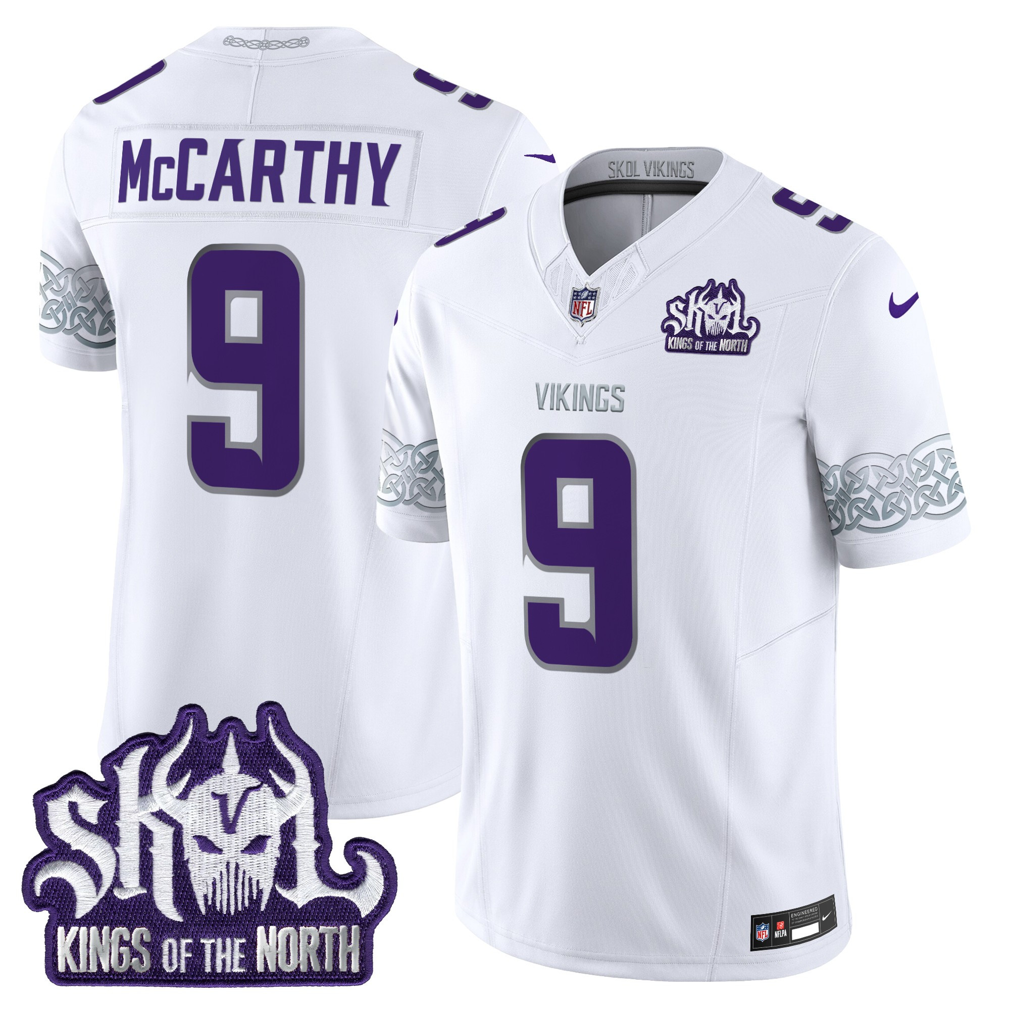 Men's J.J. McCarthy Minnesota Vikings Kings Of The North Patch Vapor Limited Winter Warrior Jersey - All Stitched