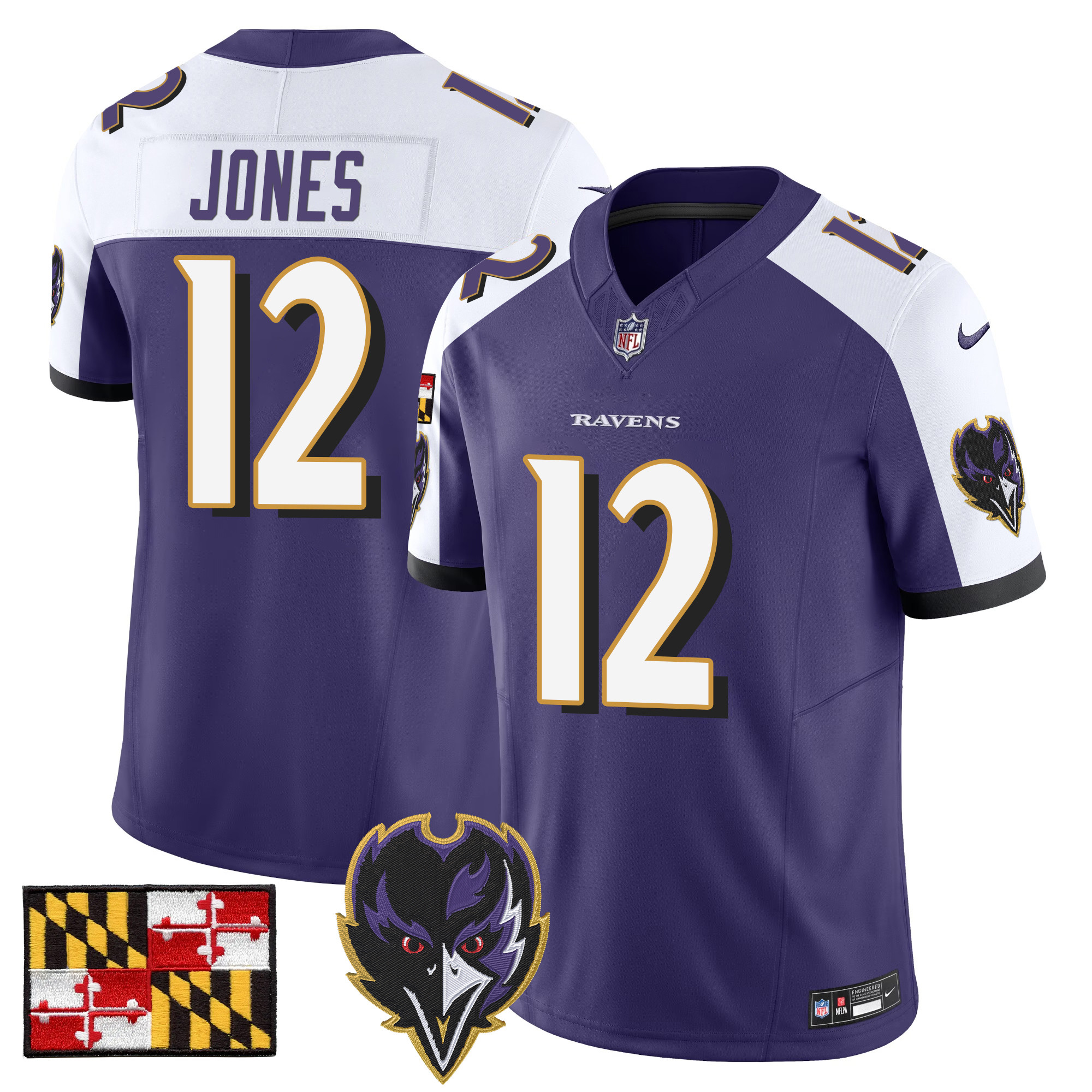 Men's Jacoby Jones Baltimore Ravens 2024 Maryland Flag Vapor Limited Purple Alternate Jersey - All Stitched