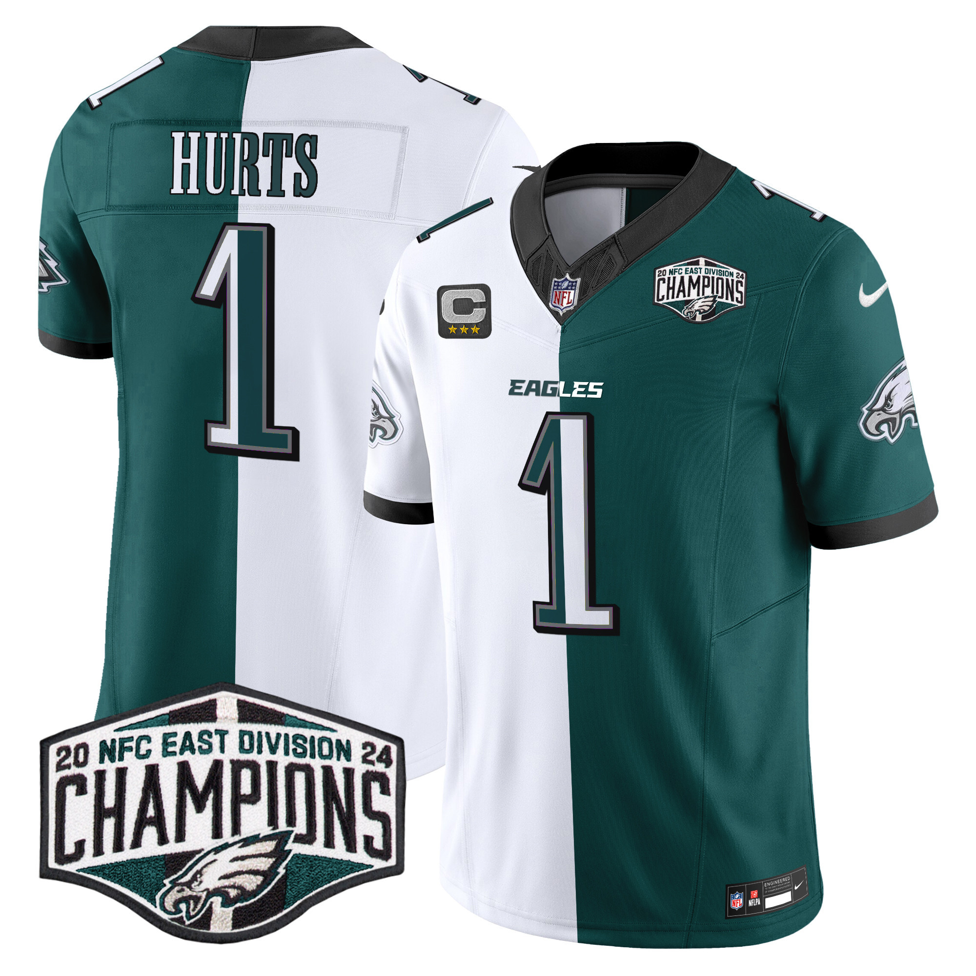 Men's Jalen Hurts Philadelphia Eagles 2024 NFC East Division Champions Vapor Limited Split Jersey - All Stitched
