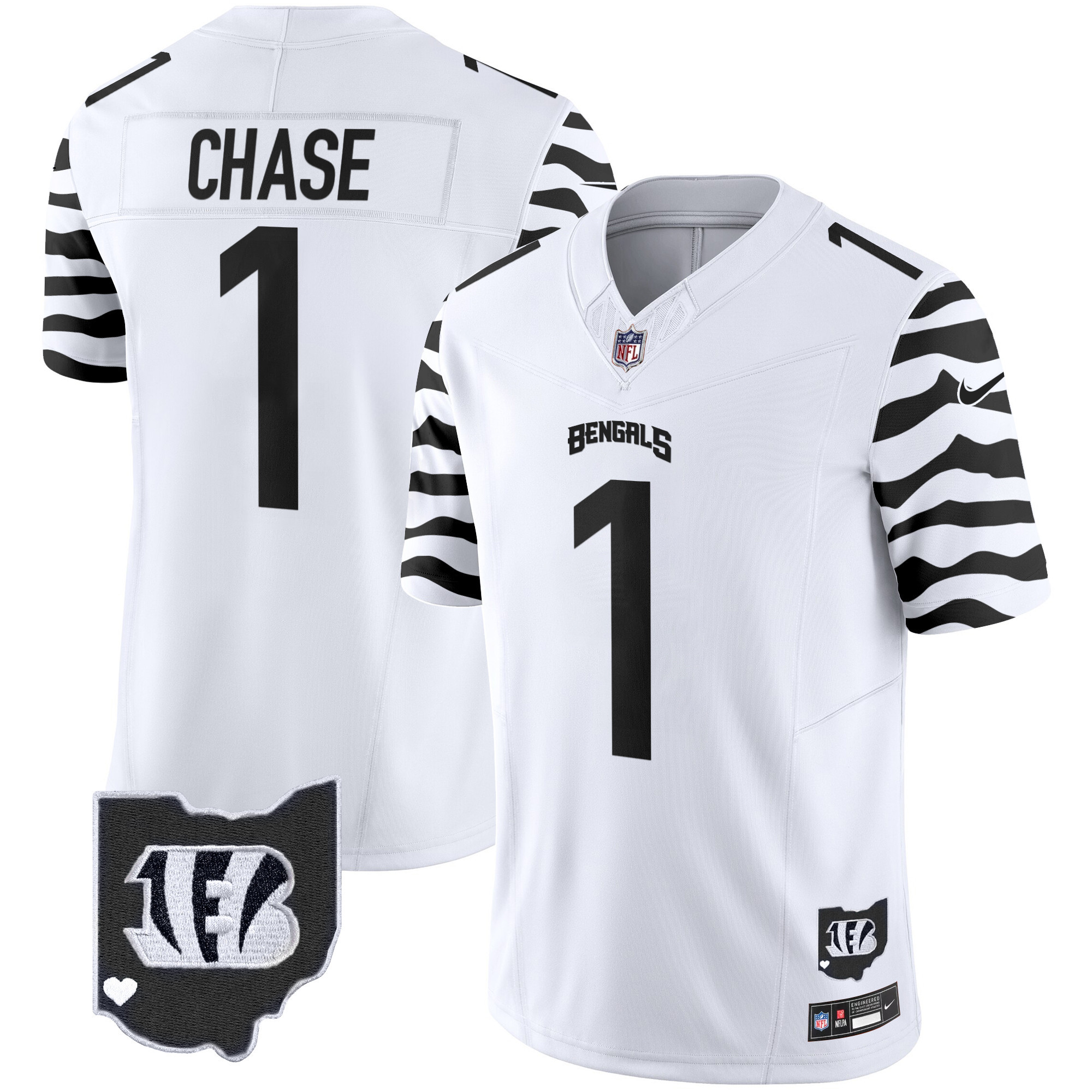 Men's Ja'Marr Chase Cincinnati Bengals Stripes Vapor Limited White Jersey - All Stitched