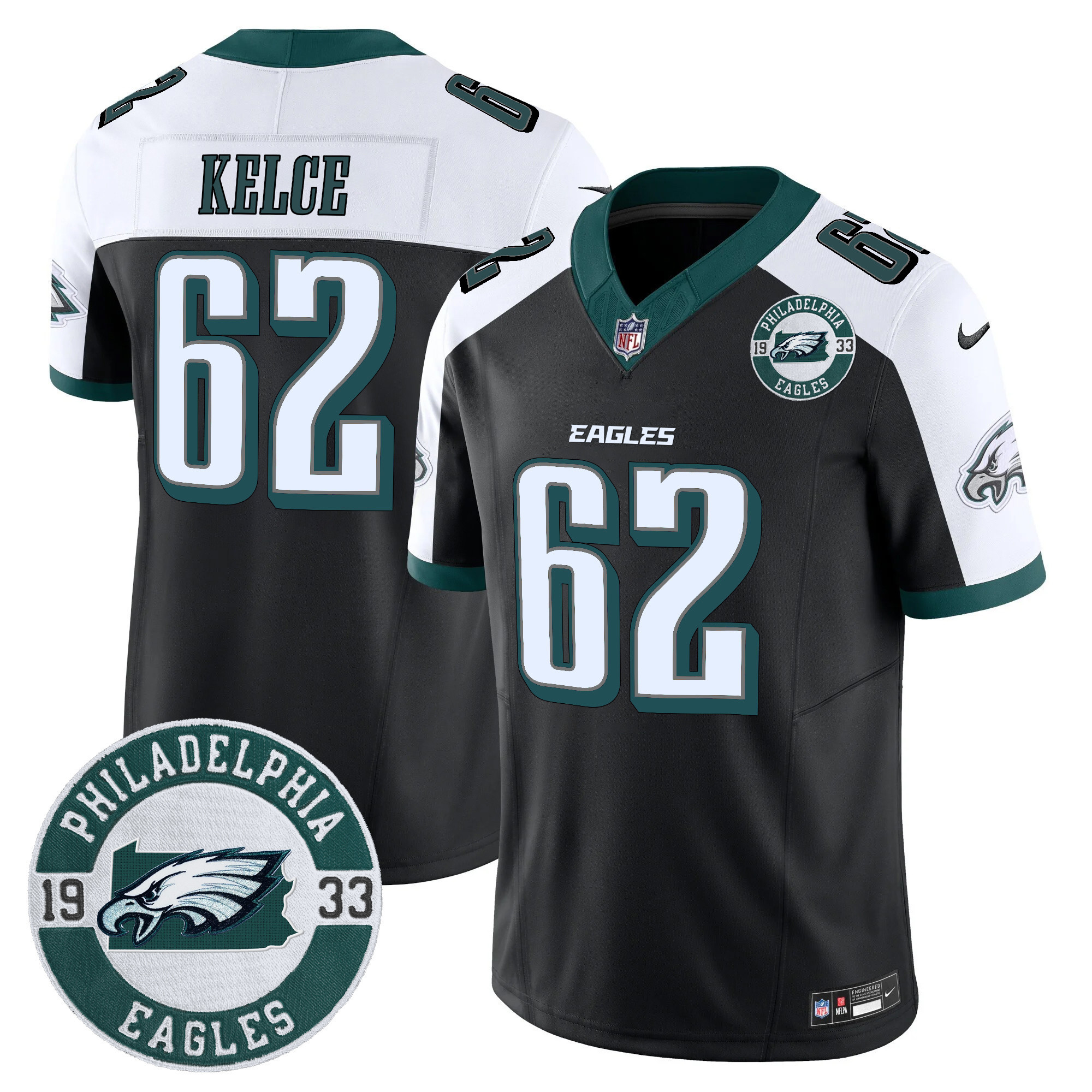 Men's Jason Kelce Philadelphia Eagles 2024 Vapor Limited Black Alternate Jersey - All Stitched