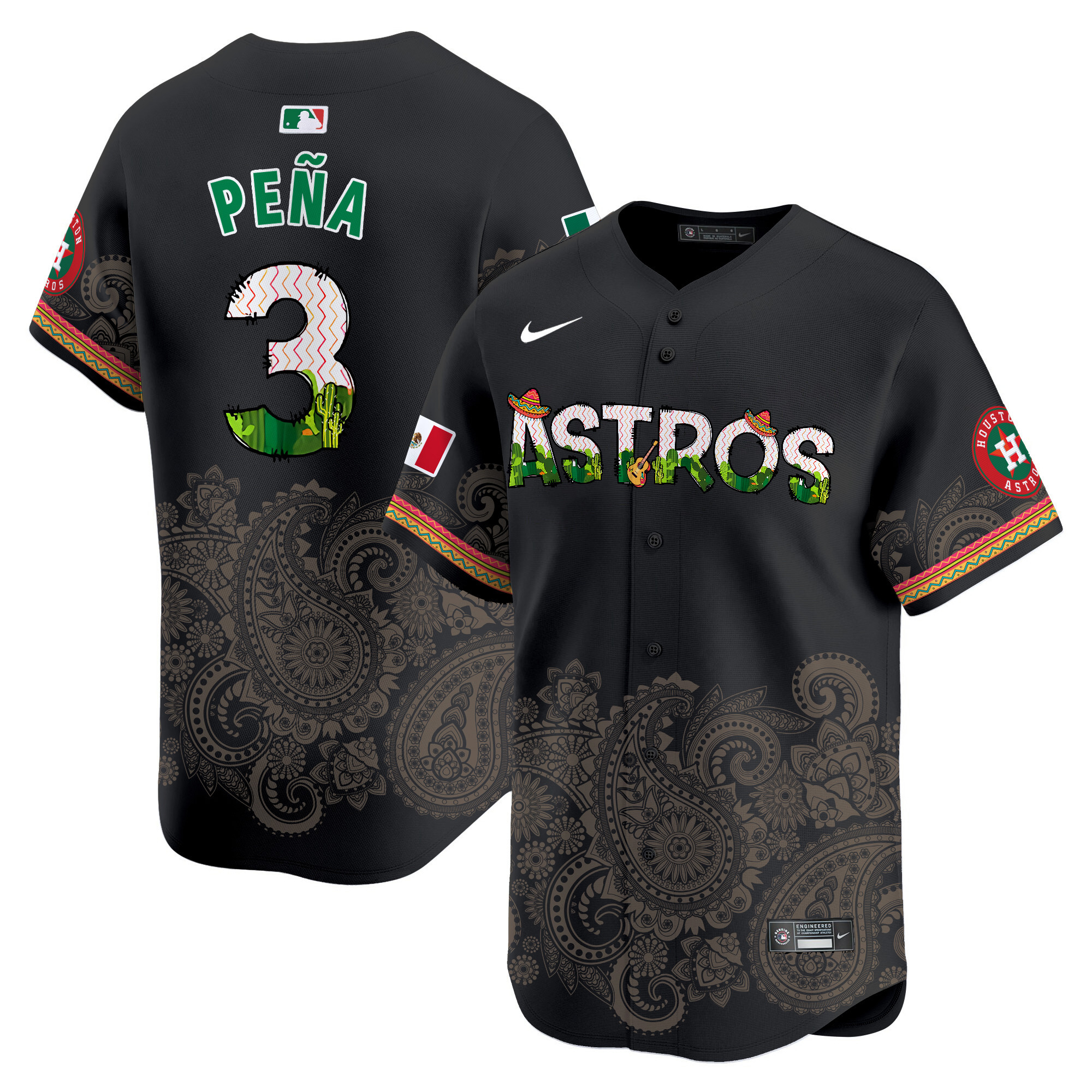 Men's Jeremy Pena Houston Astros Paisley Mexico Vapor Premier Limited Black Jersey V4 - Printed