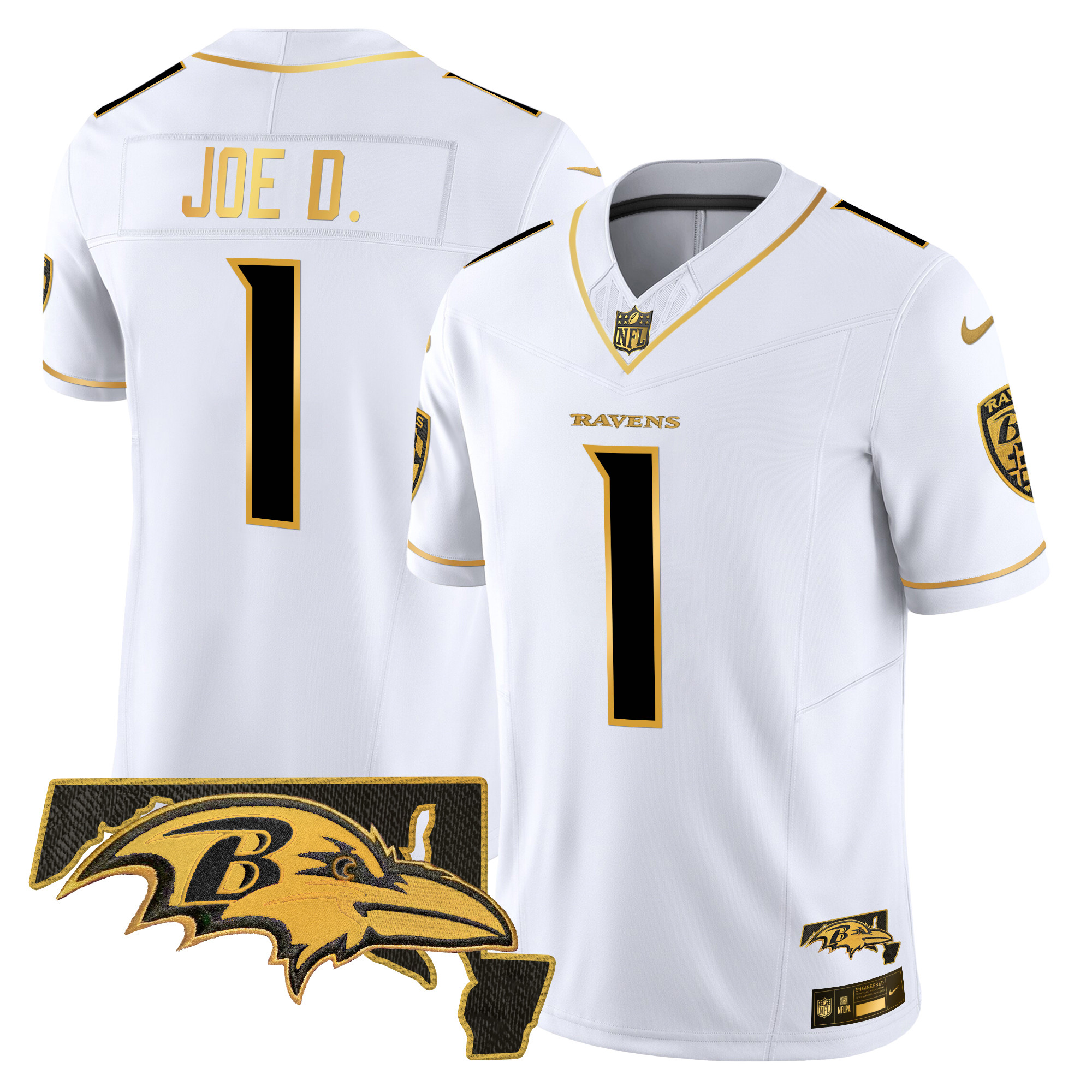 Men's Joe D Baltimore Ravens 2024 Gold Vapor Limited White Gold Jersey - All Stitched