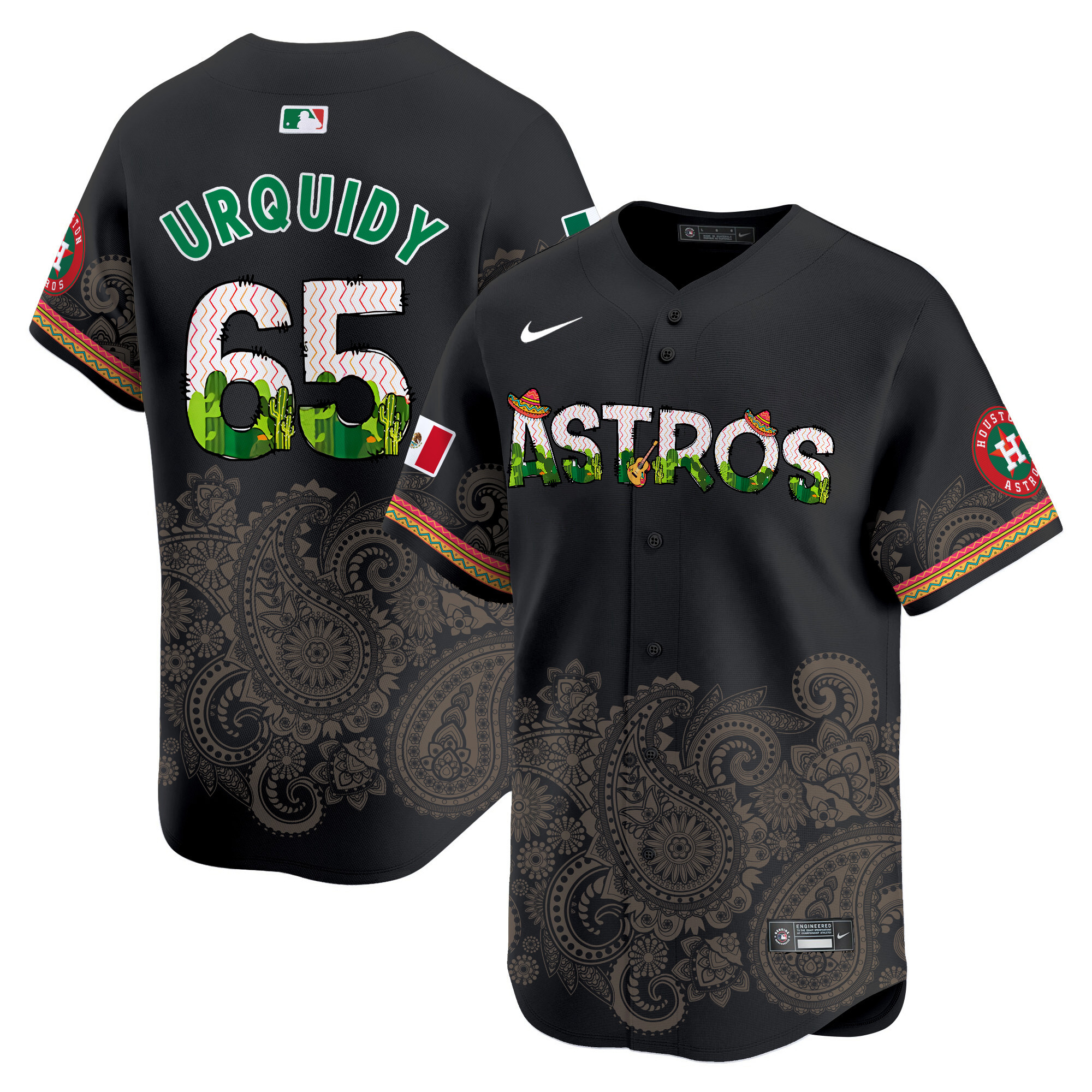 Men's Jose Urquidy Houston Astros Paisley Mexico Vapor Premier Limited Black Jersey V4 - Printed