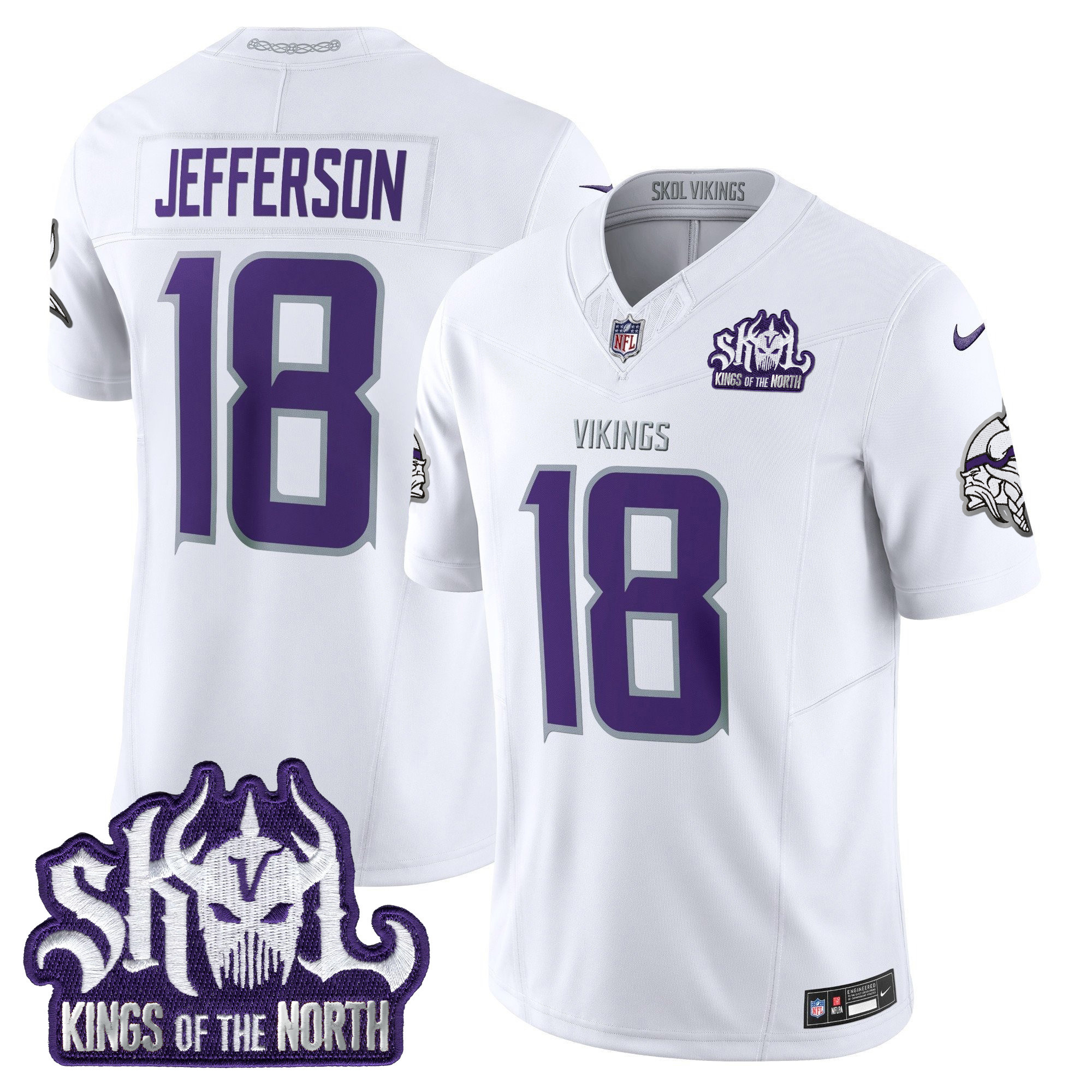 Men's Justin Jefferson Minnesota Vikings Kings Of The North Patch Vapor Limited Winter Warrior Jersey - All Stitched