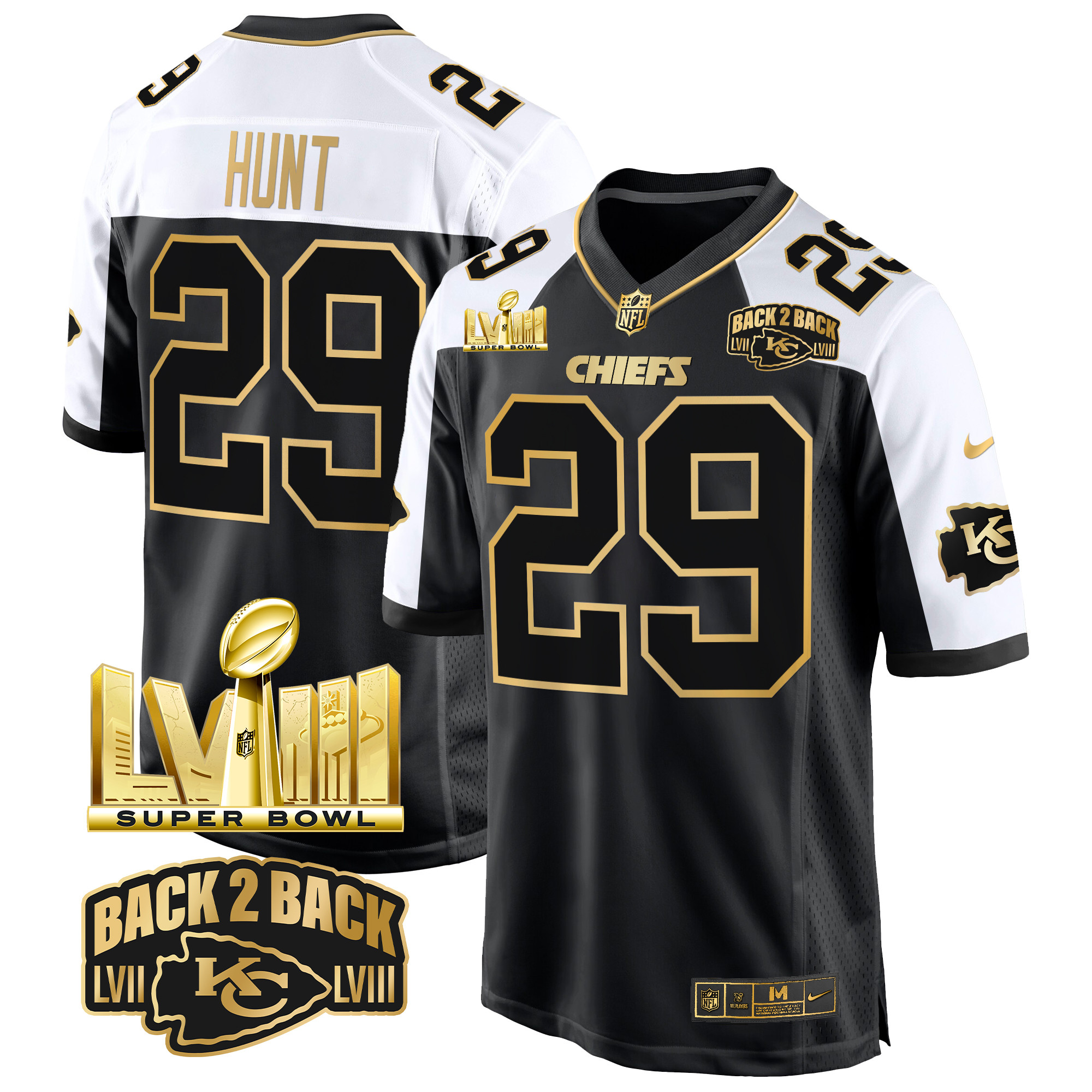 Men's Kareem Hunt Kansas City Chiefs Super Bowl LVIII & Back 2 Back Gold Game Alternate Jersey - All Stitched