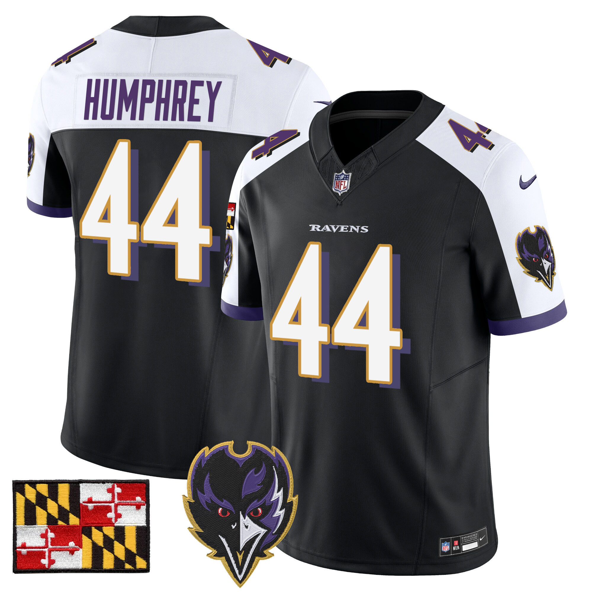 Men's Marlon Humphrey Baltimore Ravens 2024 Maryland Flag Vapor Limited Black Alternate Jersey - All Stitched