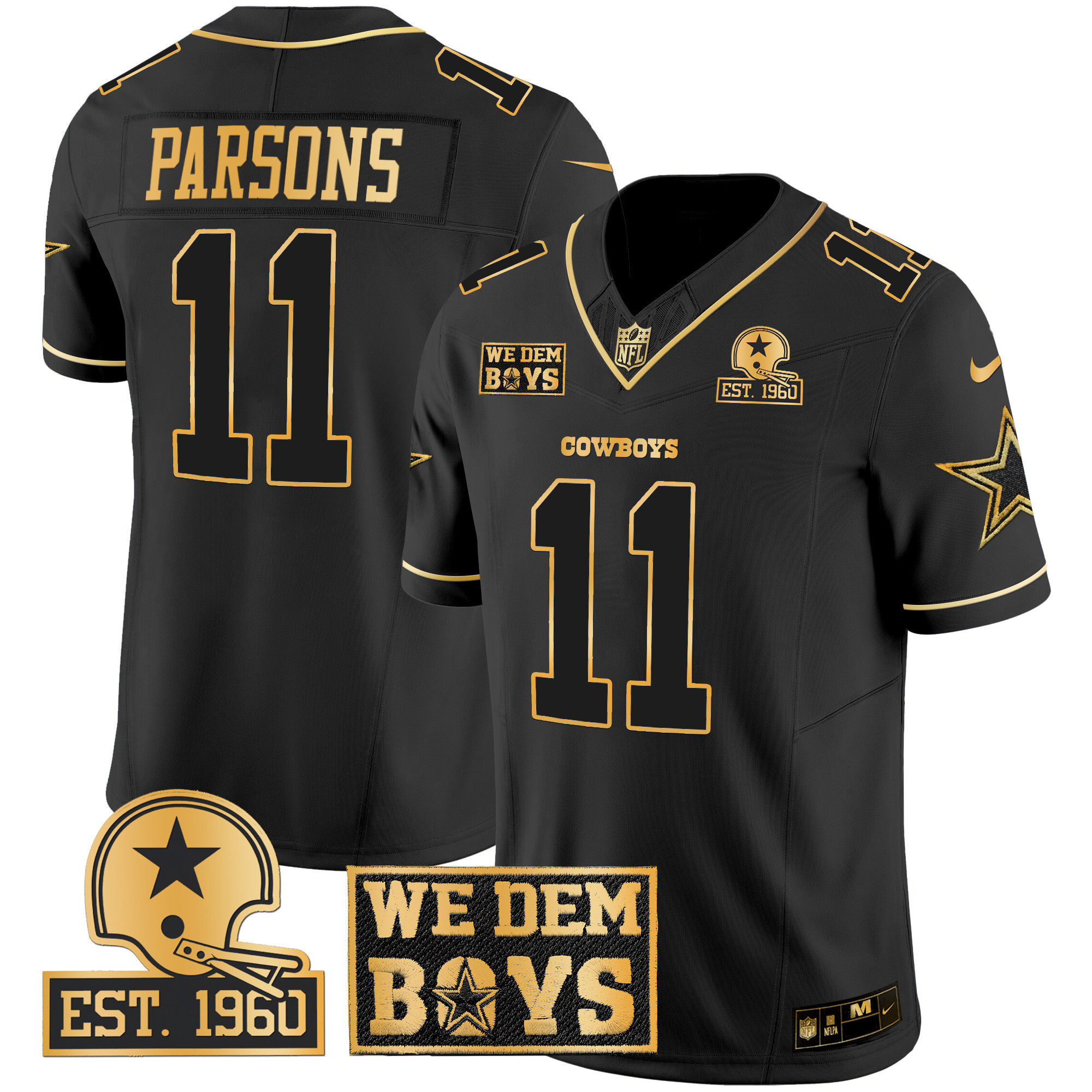 Men's Micah Parsons Dallas Cowboys Est. 1960 & We Dem Boyz Patch Gold Vapor Limited Black Gold Jersey - All Stitched