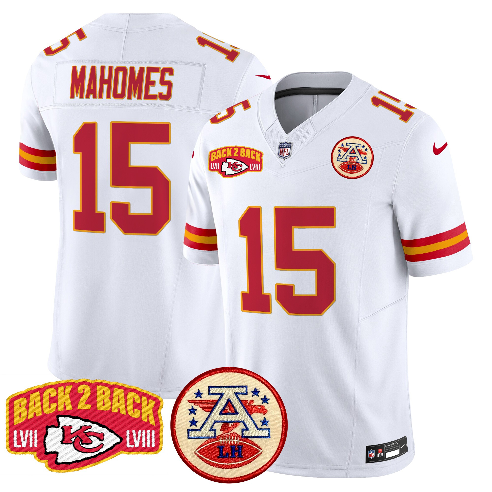 Men's Patrick Mahomes Kansas City Chiefs Super Back 2 Back Patch Vapor Limited White Jersey - All Stitched