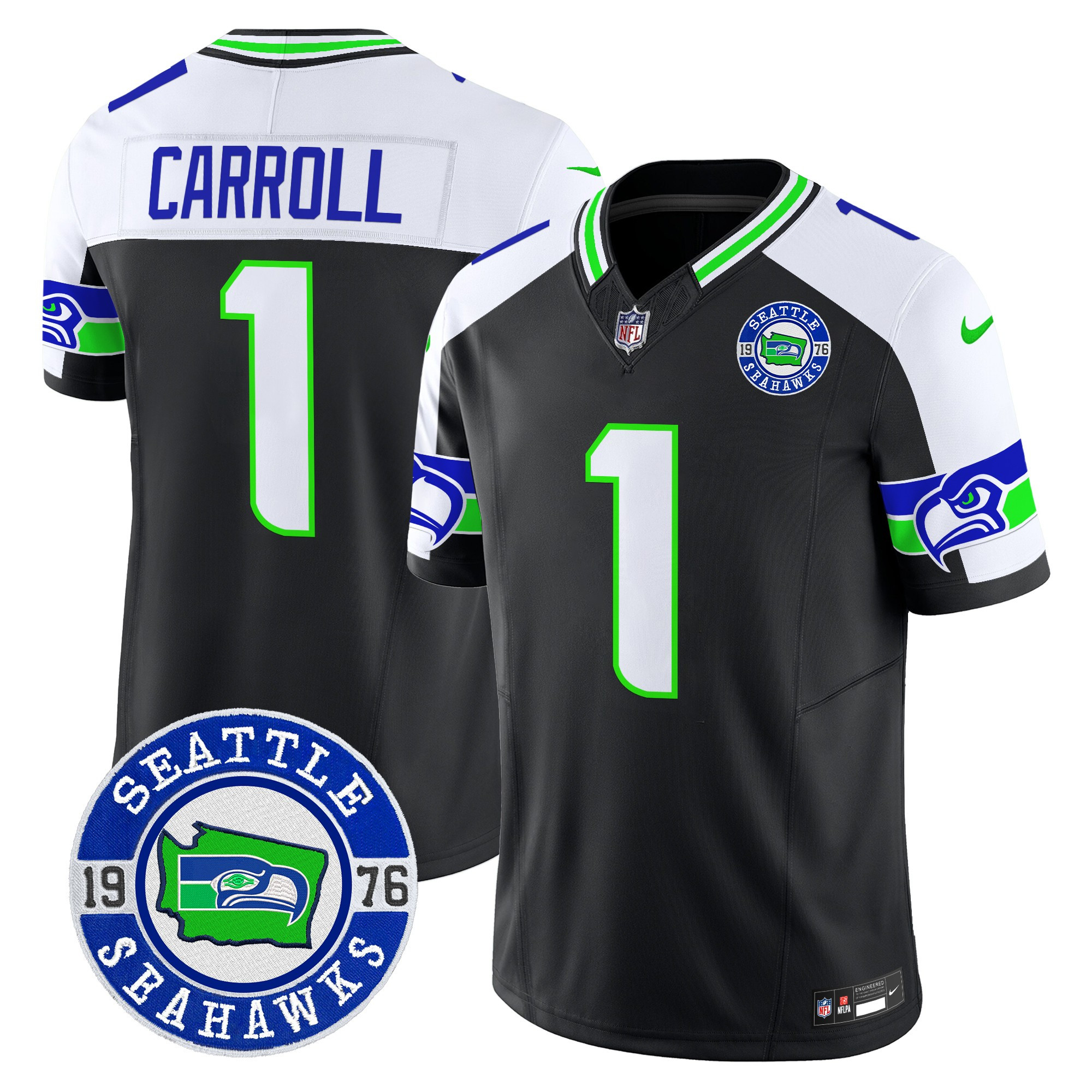 Men's Pete Carroll Seattle Seahawks 2024 Seattle Est. 1976 Patch Vapor Limited Black Alternate Jersey - All Stitched