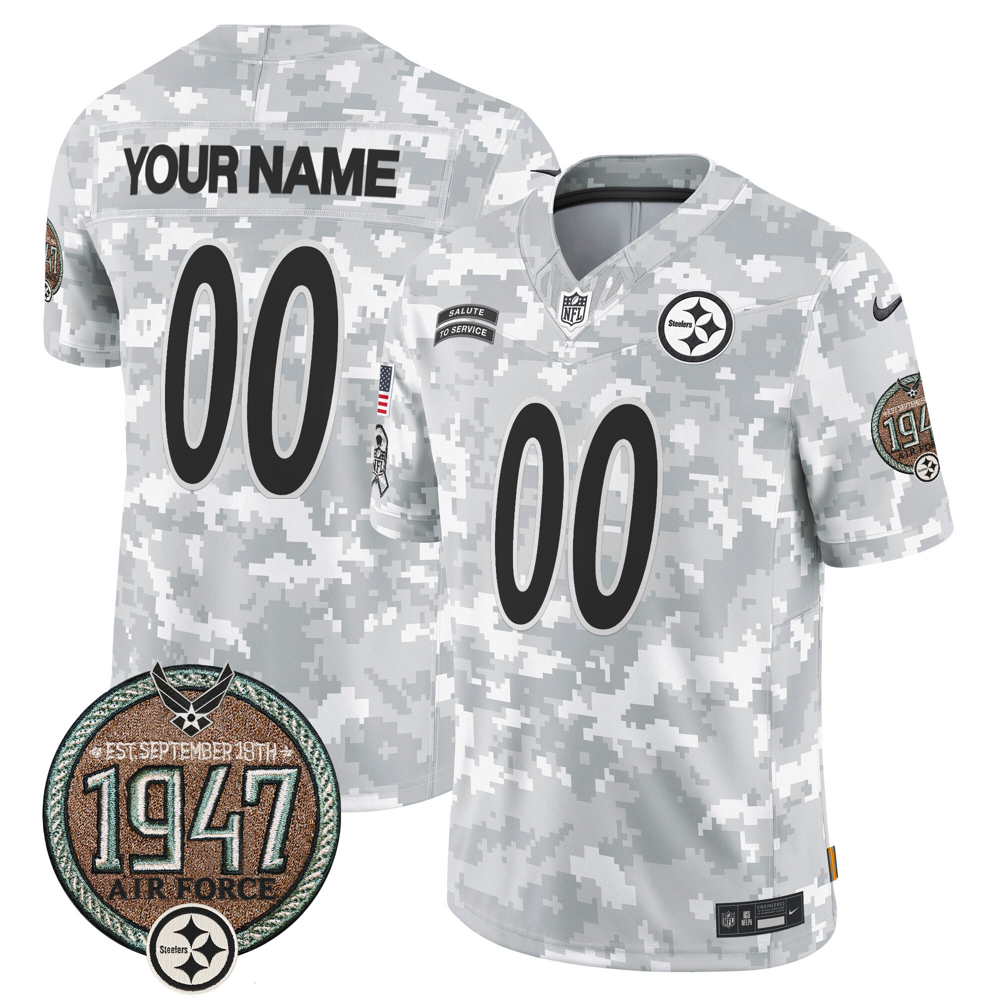 Men's Pittsburgh Steelers 2024 Salute to Service Establishment Year Patch Vapor Limited Custom Air Force Jersey - All Stitched