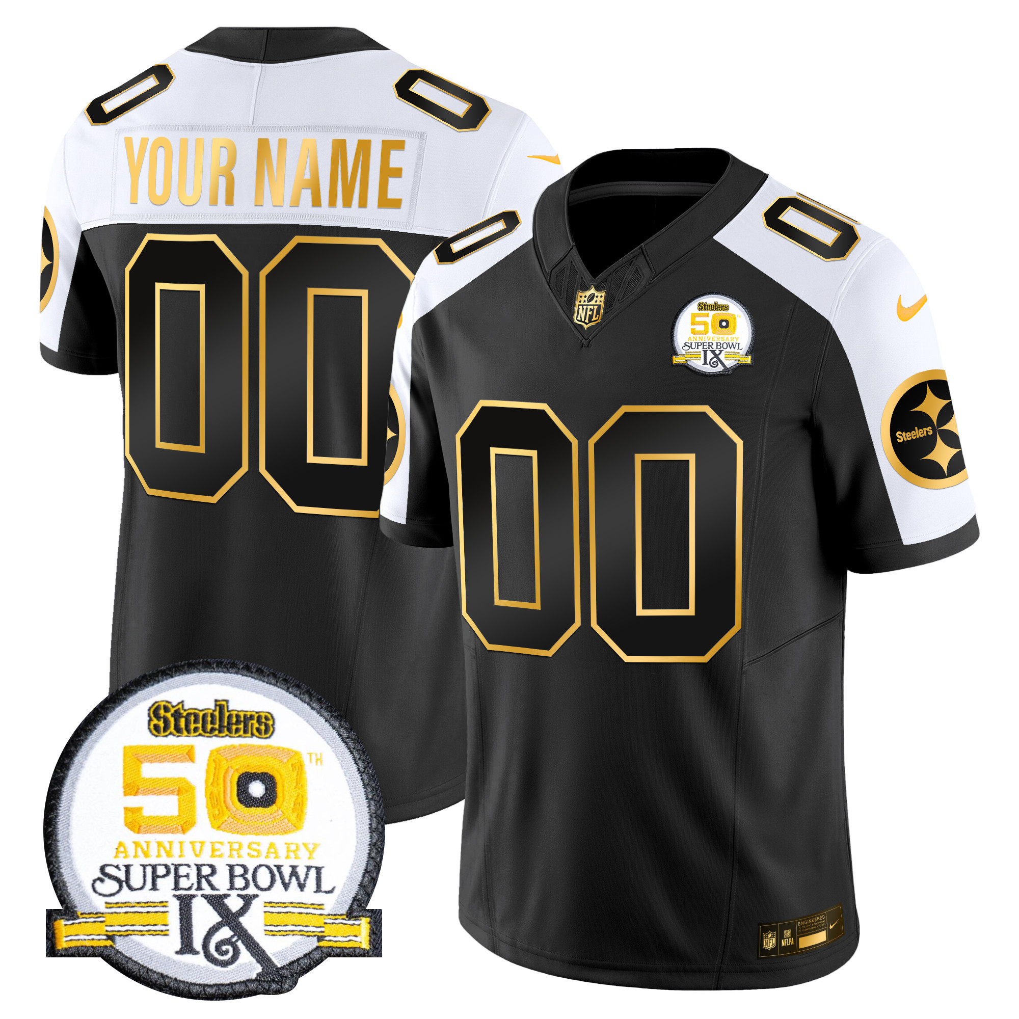 Men's Pittsburgh Steelers 50th Anniversary of Super Bowl IX Patch Gold Vapor Limited Custom Alternate Jersey - All Stitched