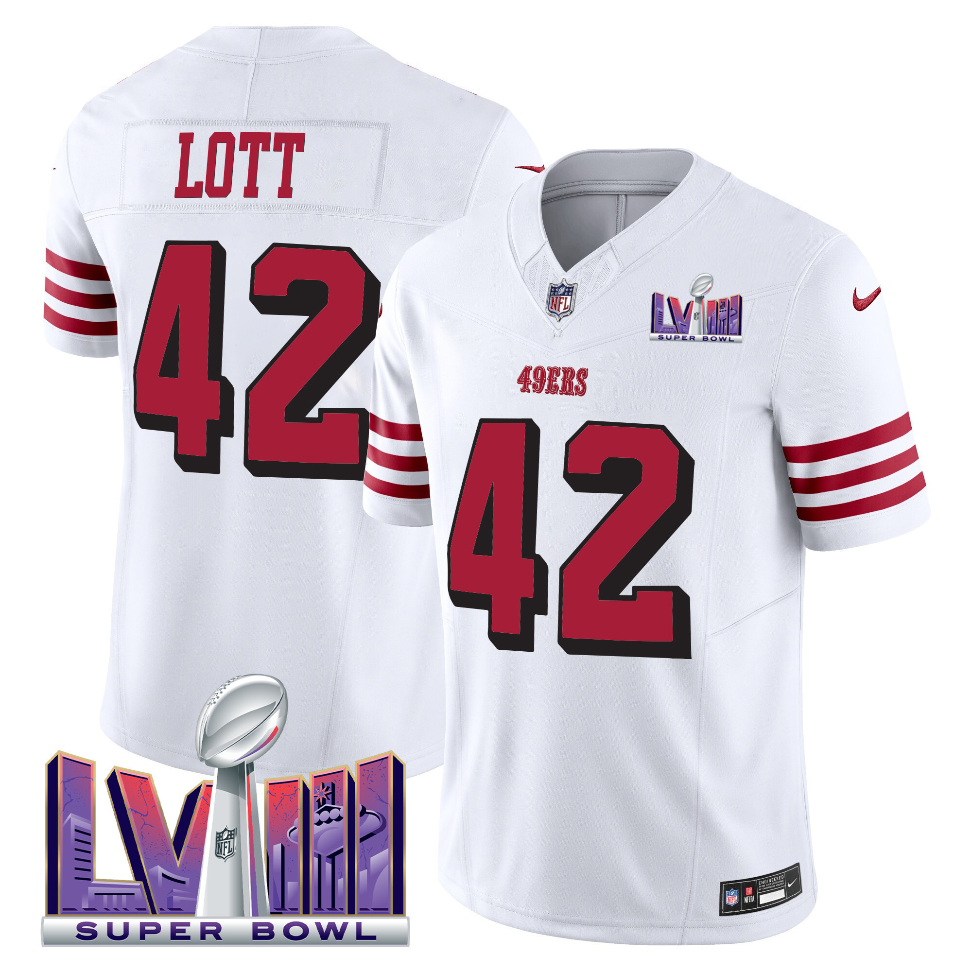 Men's Ronnie Lott San Francisco 49ers Super Bowl LVIII Patch Vapor Limited White Jersey V2 - All Stitched