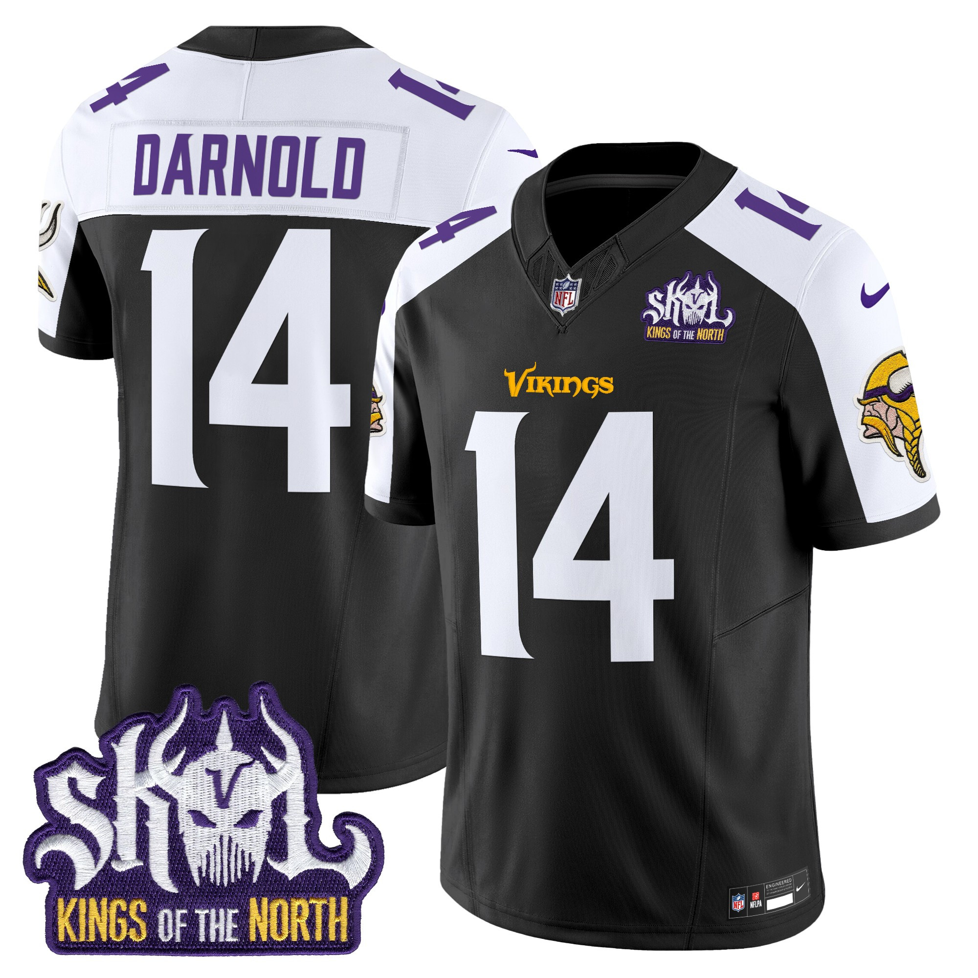 Men's Sam Darnold Minnesota Vikings Kings Of The North Patch Vapor Limited Black Alternate Jersey - All Stitched