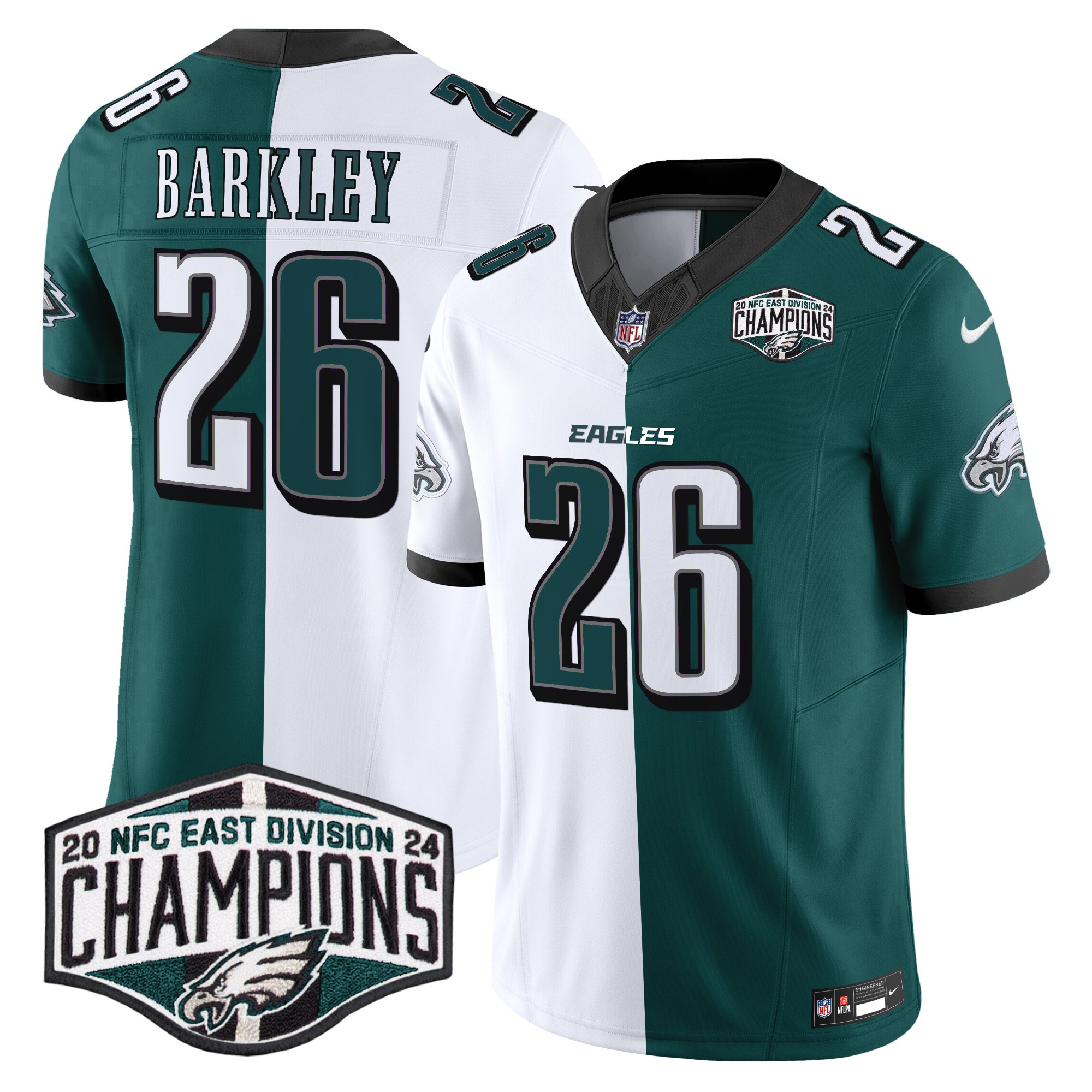 Men's Saquon Barkley Philadelphia Eagles 2024 NFC East Division Champions Vapor Limited Split Jersey - All Stitched