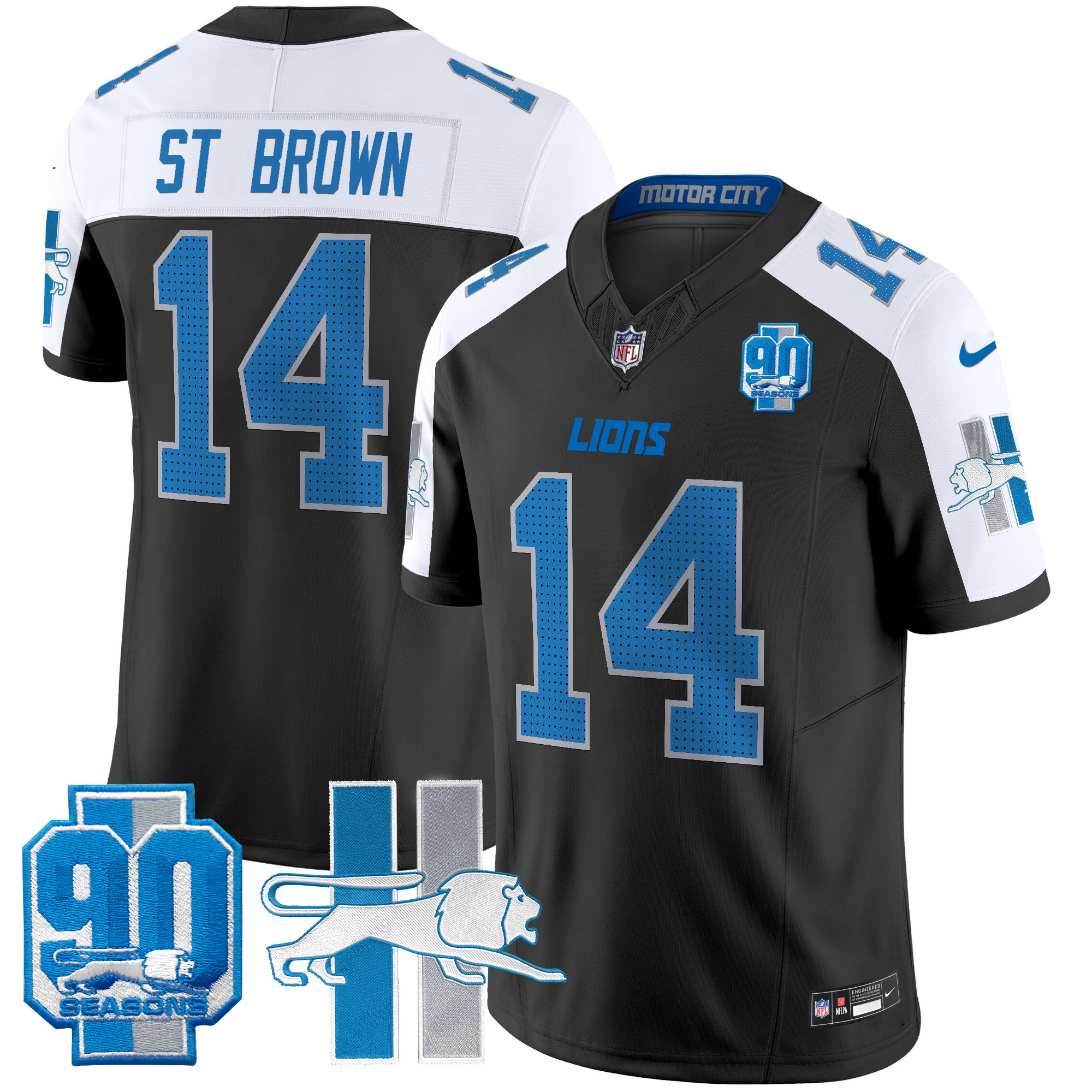 Men's St. Brown Detroit Lions 1946 Throwback Vapor Limited Black Alternate Jersey - All Stitched