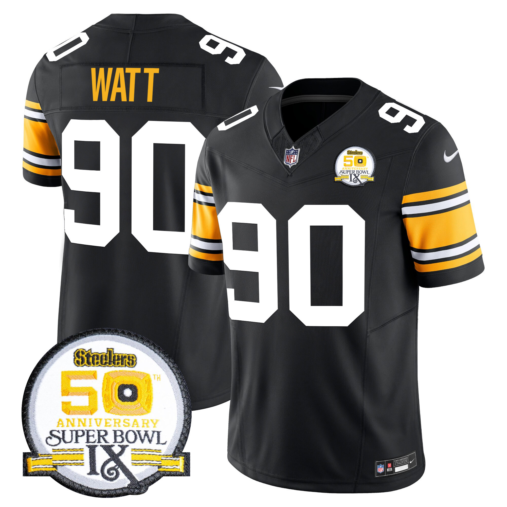 Men's T. J. Watt Pittsburgh Steelers 50th Anniversary Of Super Bowl IX Patch Vapor Limited 1975 Throwback Jersey - All Stitched