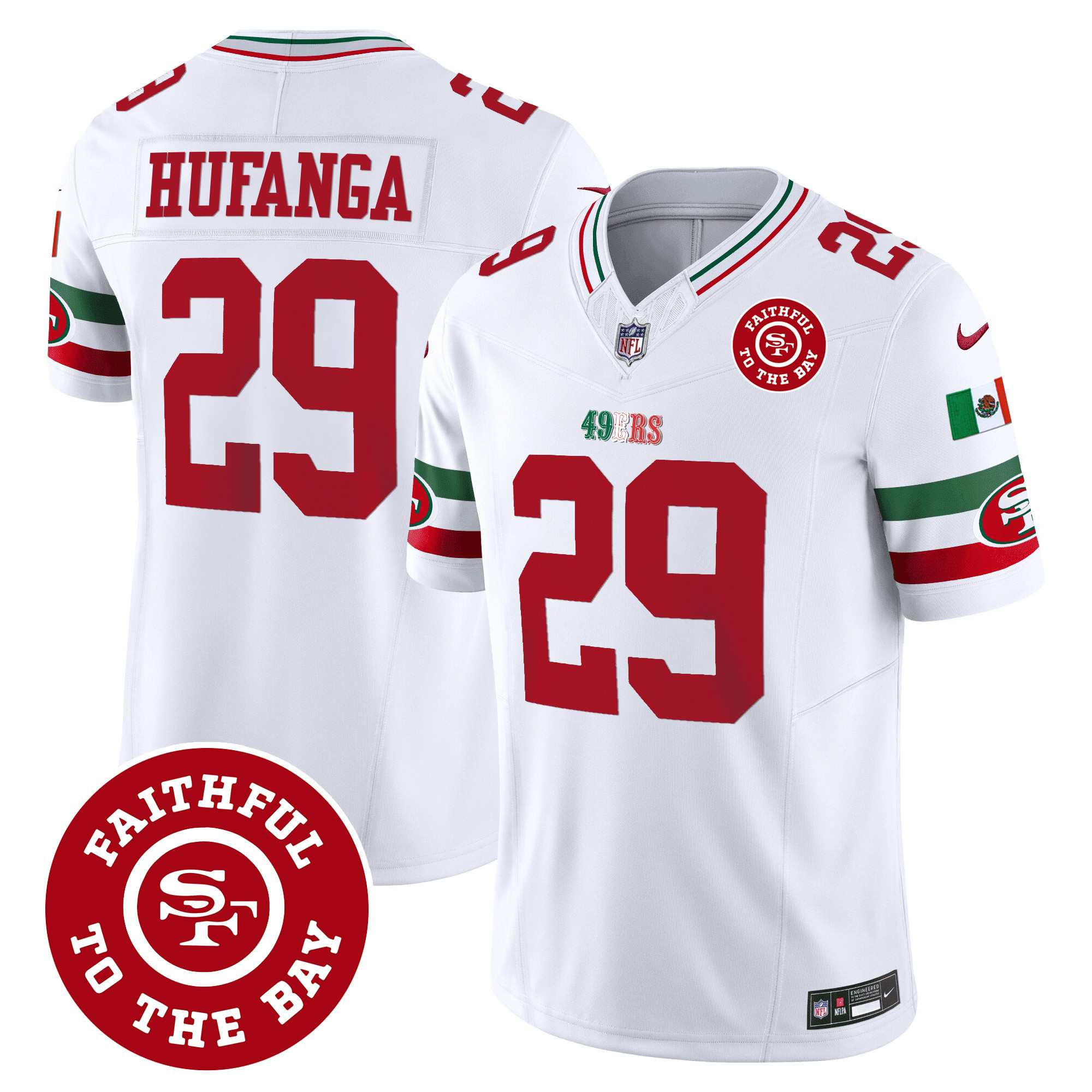 Men's Talanoa Hufanga San Francisco 49ers Mexico Faithful To The Bay Patch Vapor White Jersey - All Stitched
