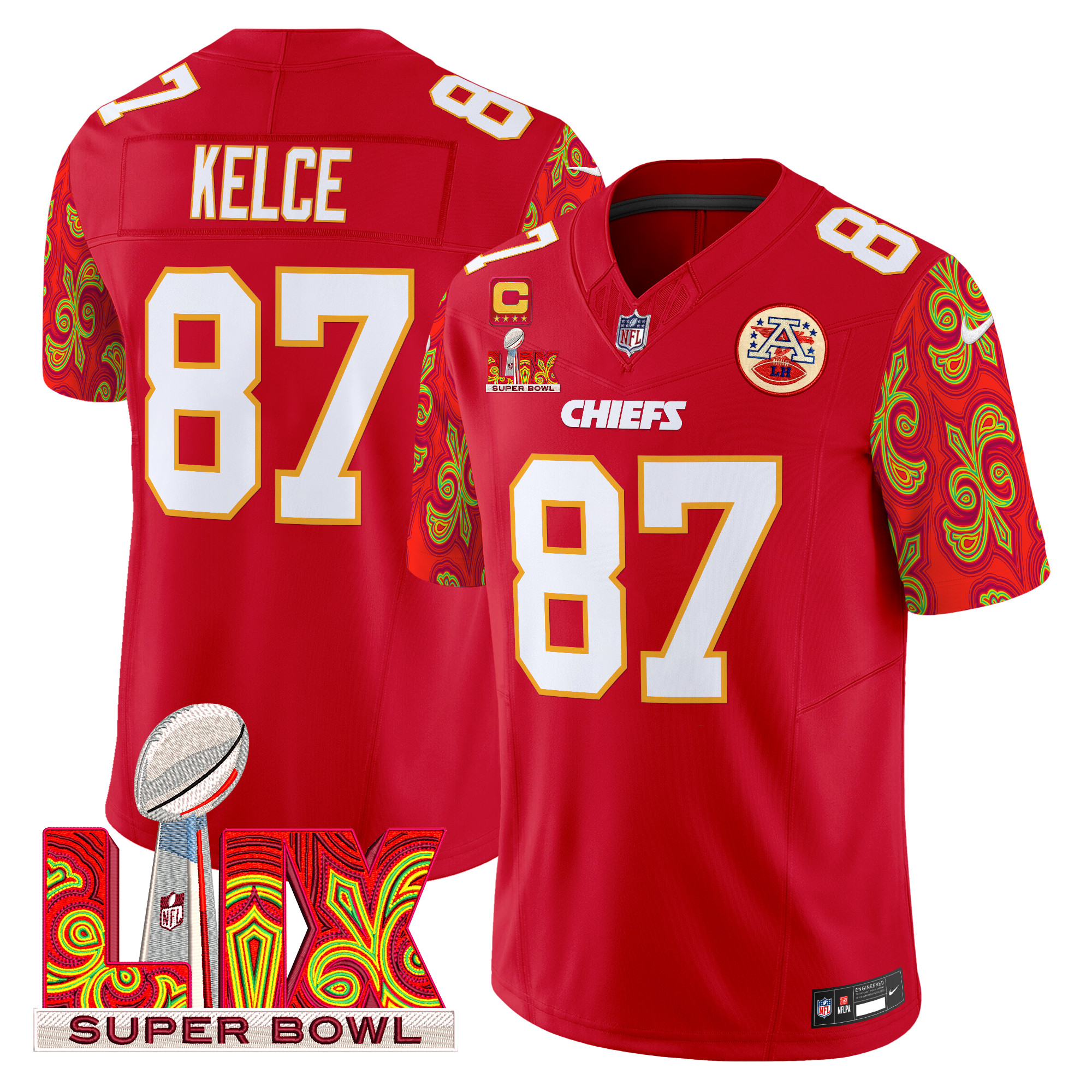Men's Travis Kelce Kansas City Chiefs Super Bowl LIX Style Vapor Limited Red Jersey - All Stitched