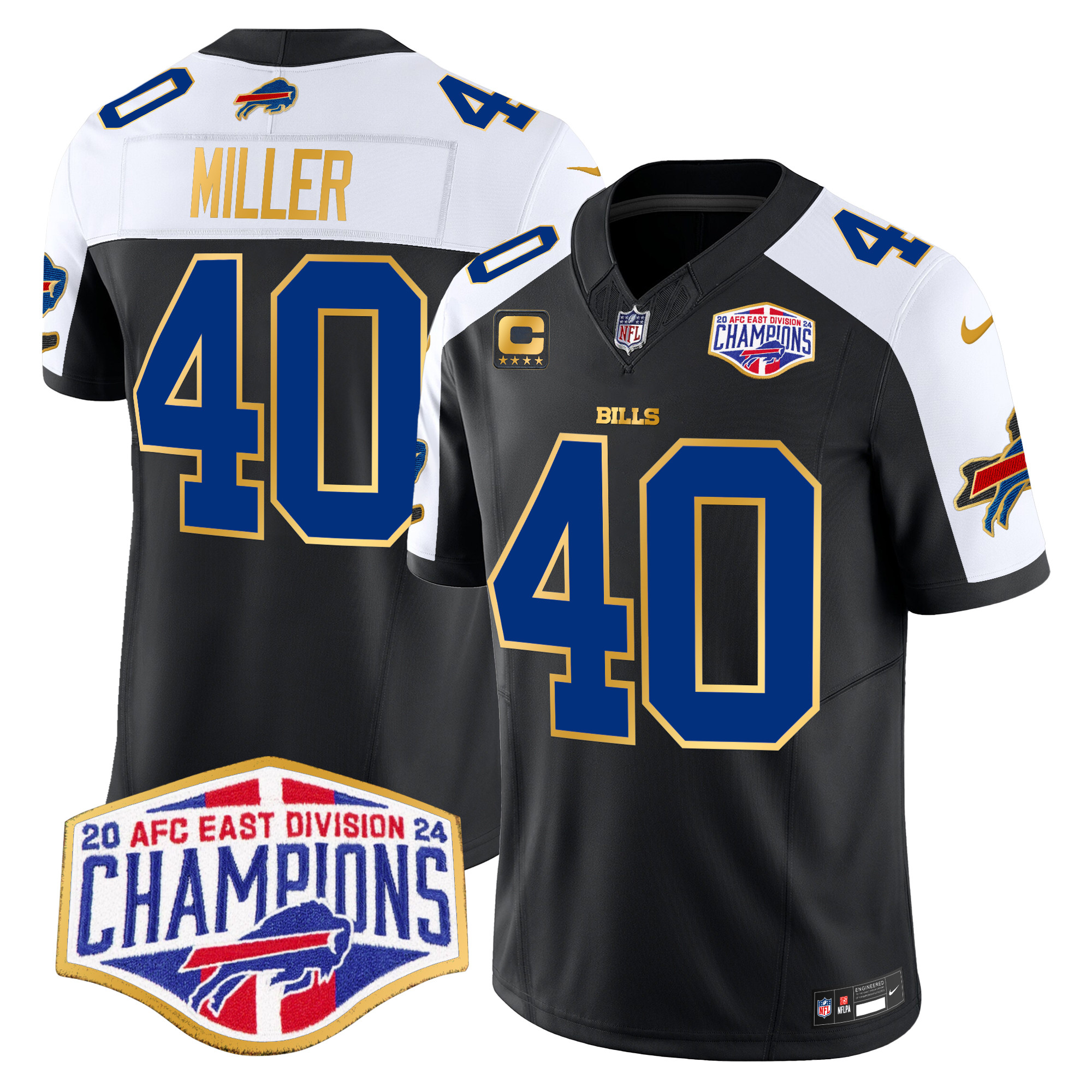 Men's Von Miller Buffalo Bills 2024 AFC East Division Champions Gold Trim Vapor Limited Black Alternate Jersey - All Stitched