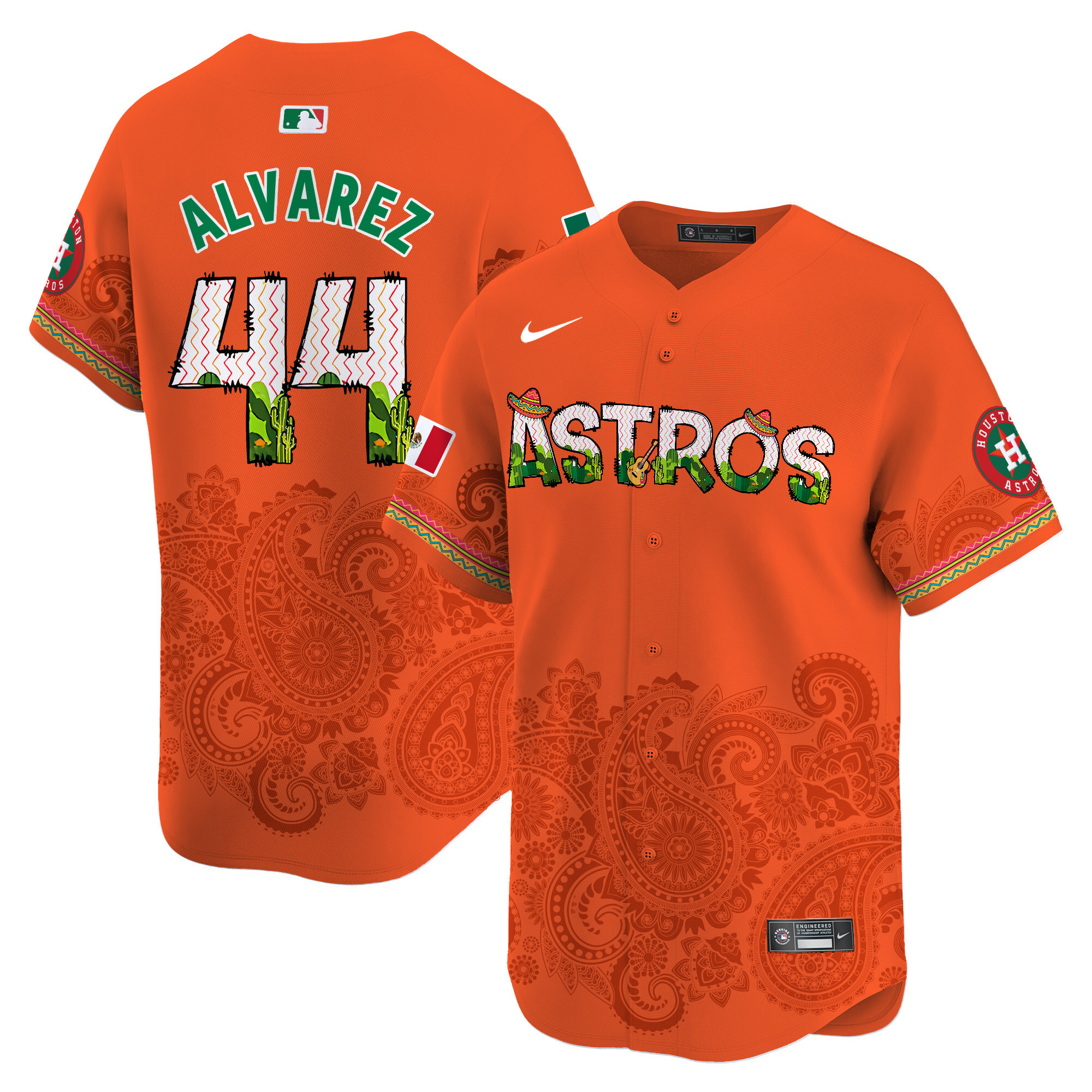 Men's Yordan ¡lvarez Houston Astros Paisley Mexico Vapor Premier Limited Orange Jersey V4 - Printed