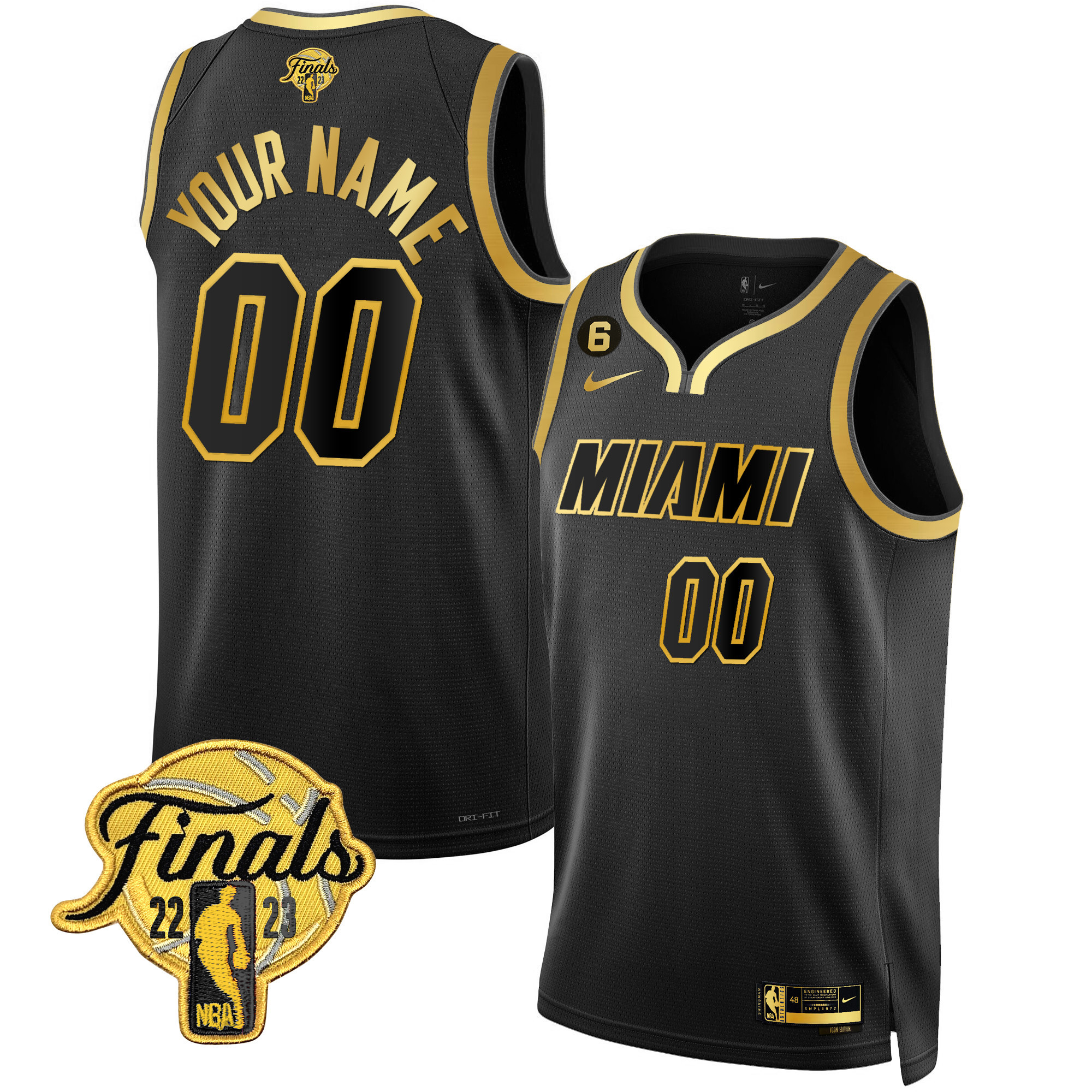 Miami Heat 2023 Finals Patch Collection Custom V4 Black Gold Jersey - All Stitched