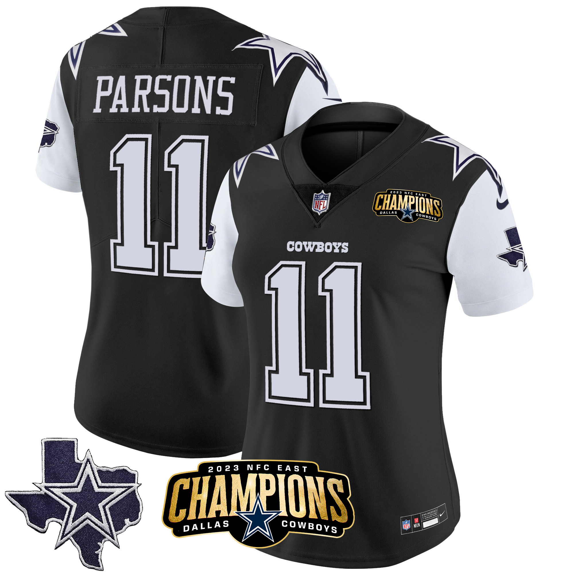 Micah Parsons Women's Dallas Cowboys 2023 NFC East Champions Patch Vapor Black Jersey - All Stitched 