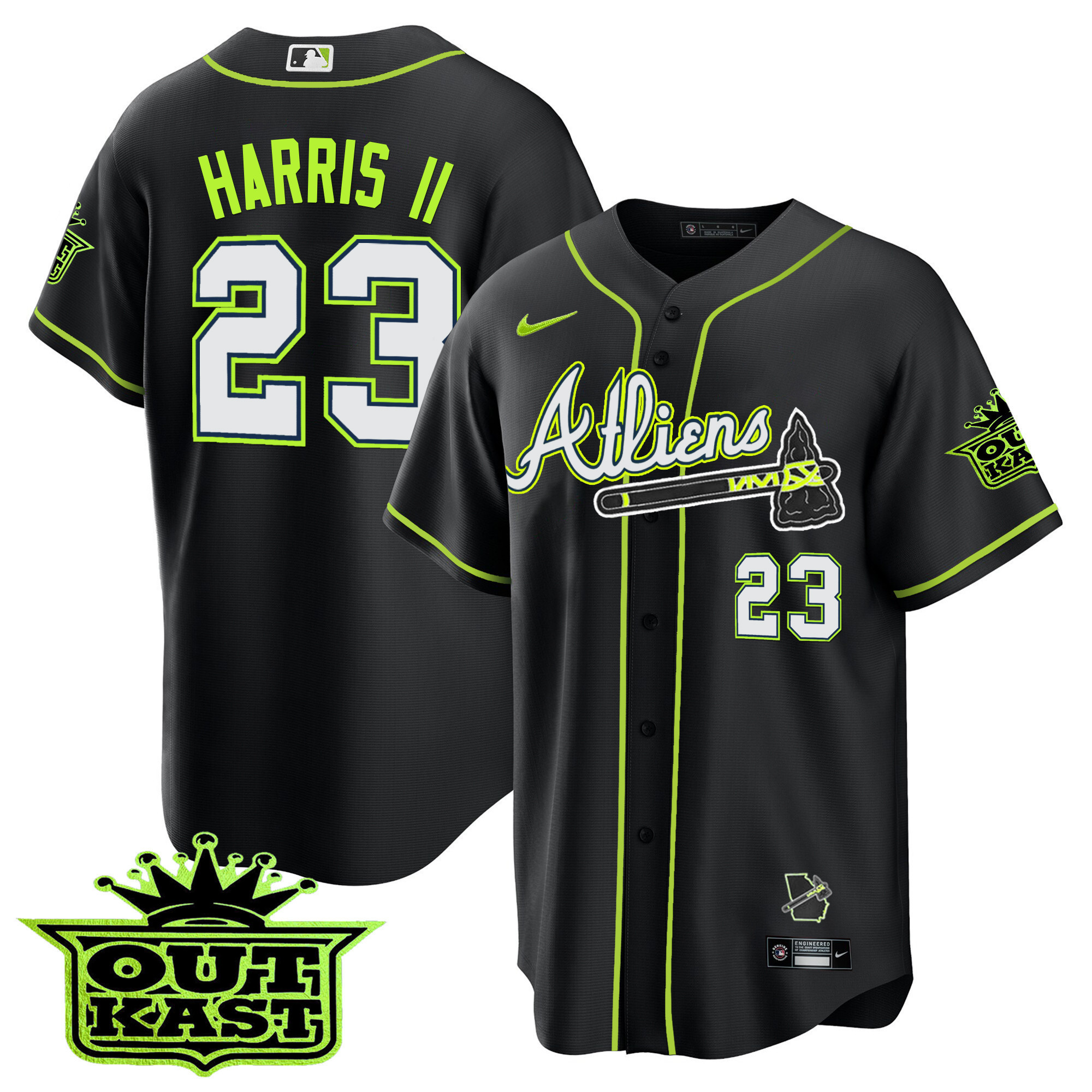 Michael Harris II Men's Atlanta Braves Atliens Cool Base Black Jersey - All Stitched