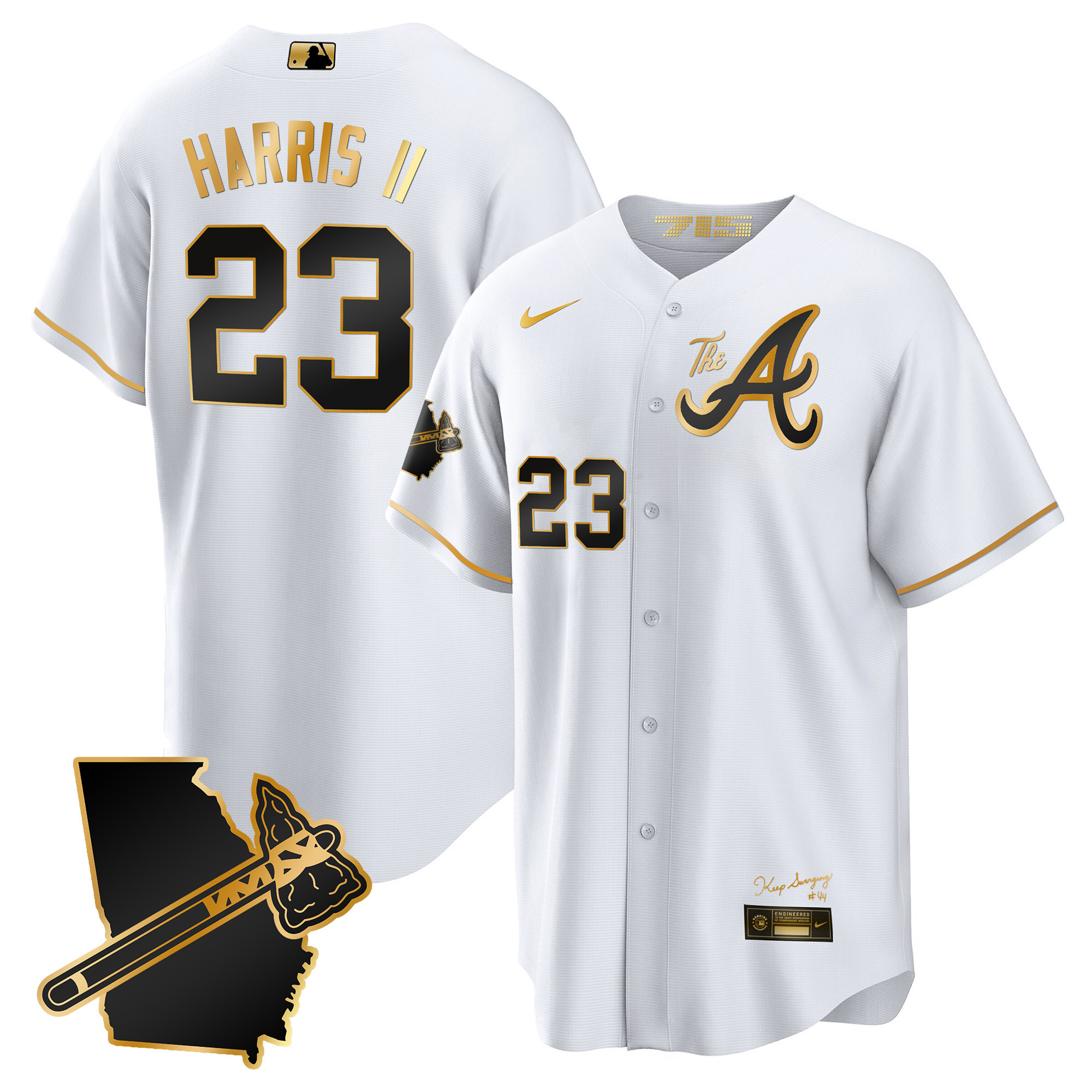 Michael Harris II Men's Atlanta Braves The A Gold Cool Base - Georgia Patch White Gold Jersey - All Stitched