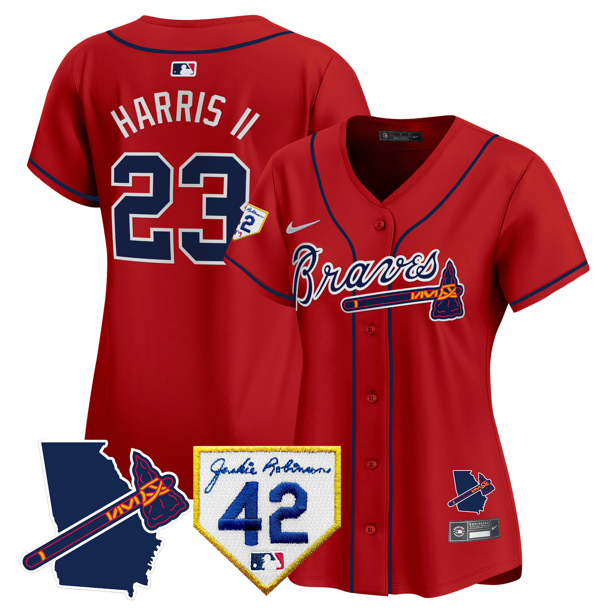 Michael Harris II Women's Atlanta Braves 2024 Robinson & Georgia Patch Vapor Premier Limited Red Jersey - All Stitched