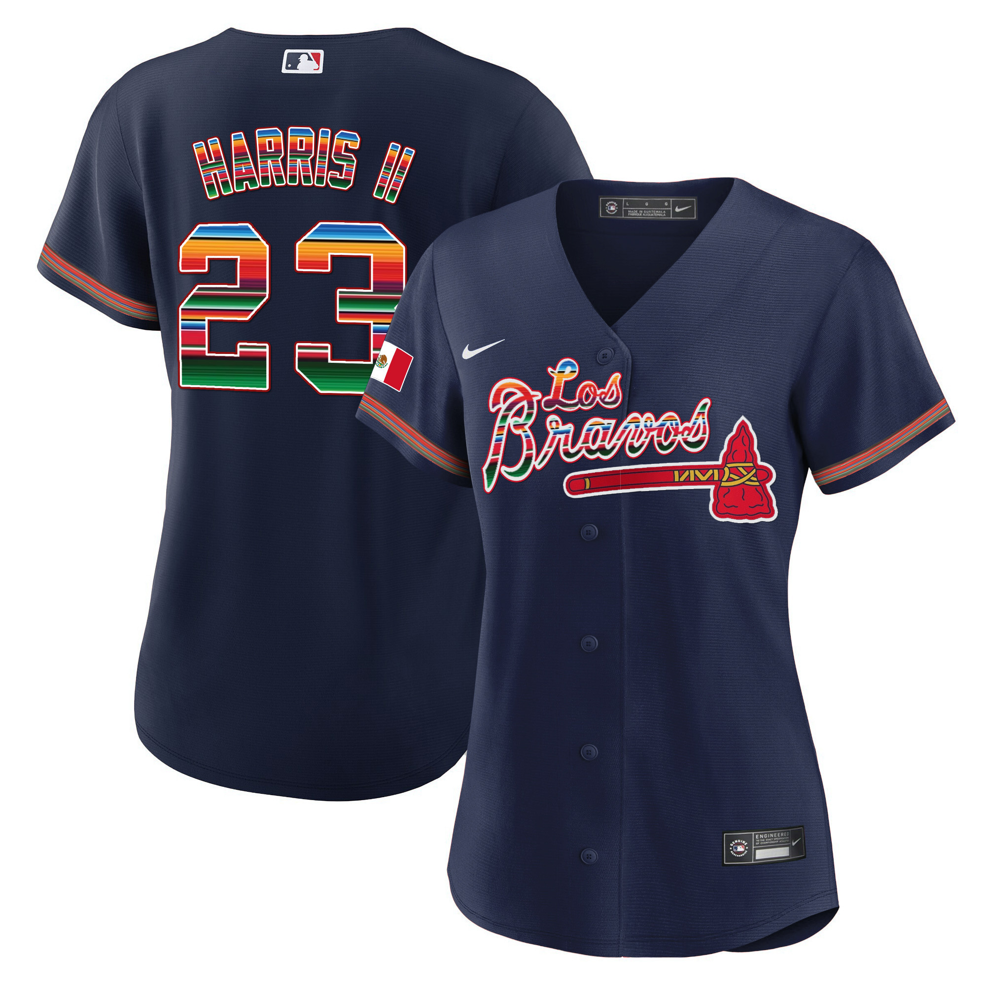 Michael Harris II Women's Atlanta Braves Los Bravos Mexico Navy Jersey - All Stitched