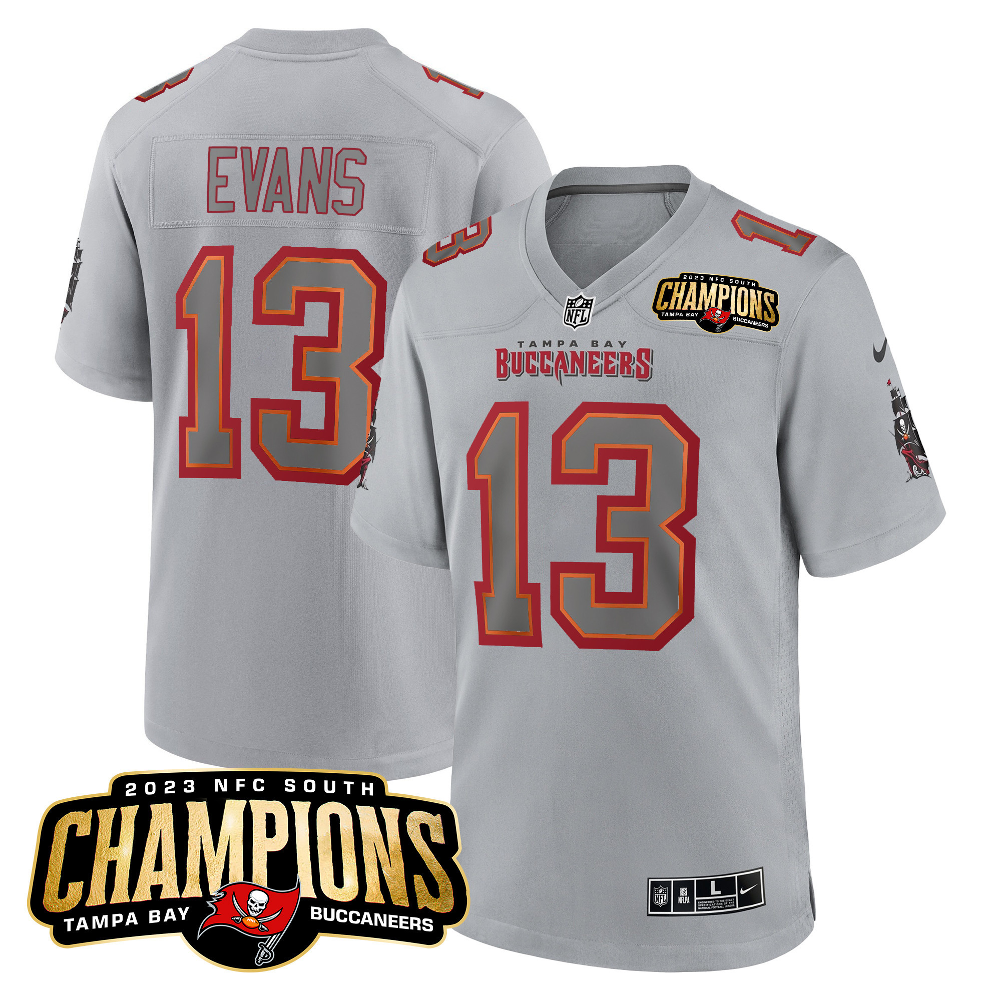 Mike Evans Men's Tampa Bay Buccaneers 2023 NFC South Champions Patch Game Gray Jersey - All Stitched 