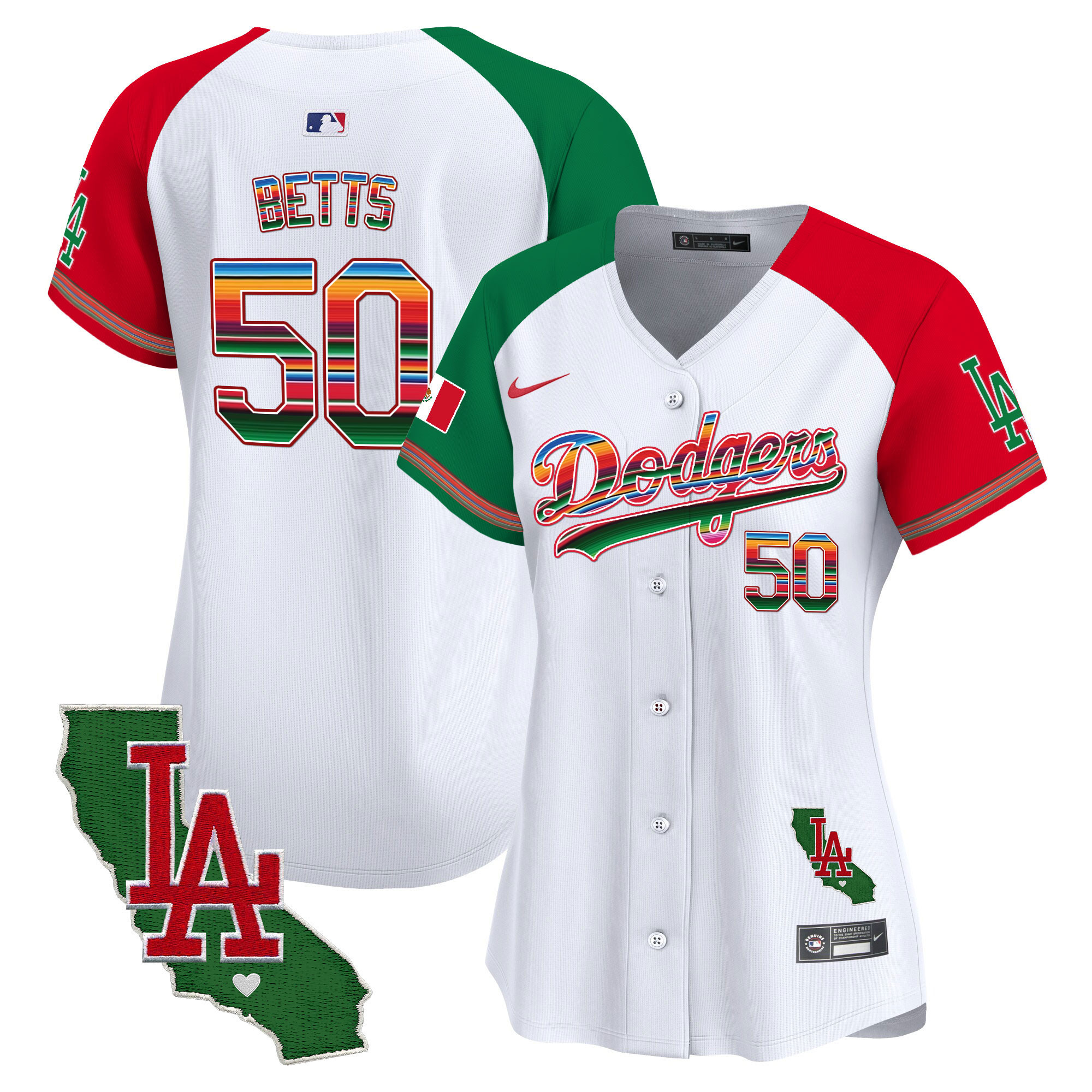 Mookie Betts Women's Los Angeles Dodgers Mexico California Patch Vapor Premier Limited V2 Alternate Jersey - All Stitched