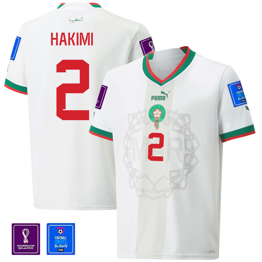 Morocco National Team FIFA World Cup Qatar 2022 Patch Achraf Hakimi 2 Away Soccer Jersey,
