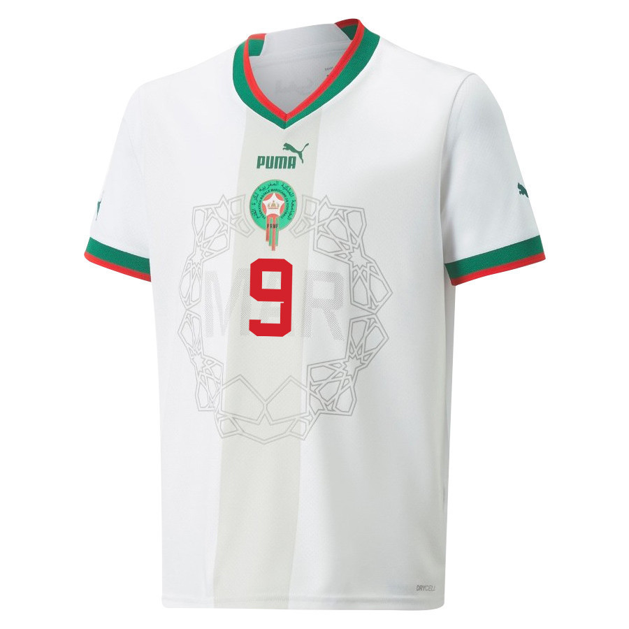 Morocco National Team FIFA World Cup Qatar 2022 Patch Away Men Soccer Jersey – Ayoub El Kaabi 9