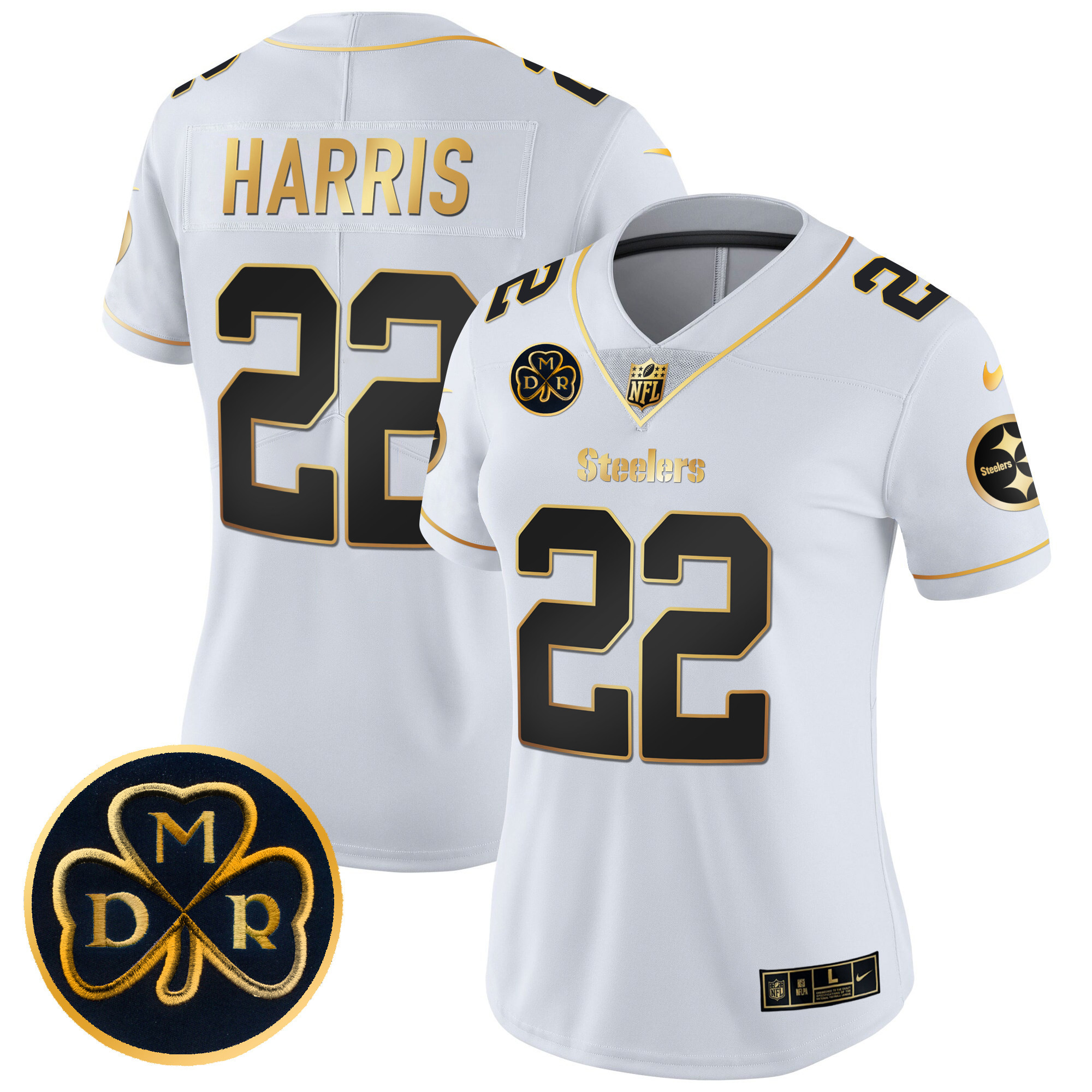 Najee Harris Women's Pittsburgh Steelers DMR Patch Gold Vapor Limited White Gold Jersey - All Stitched