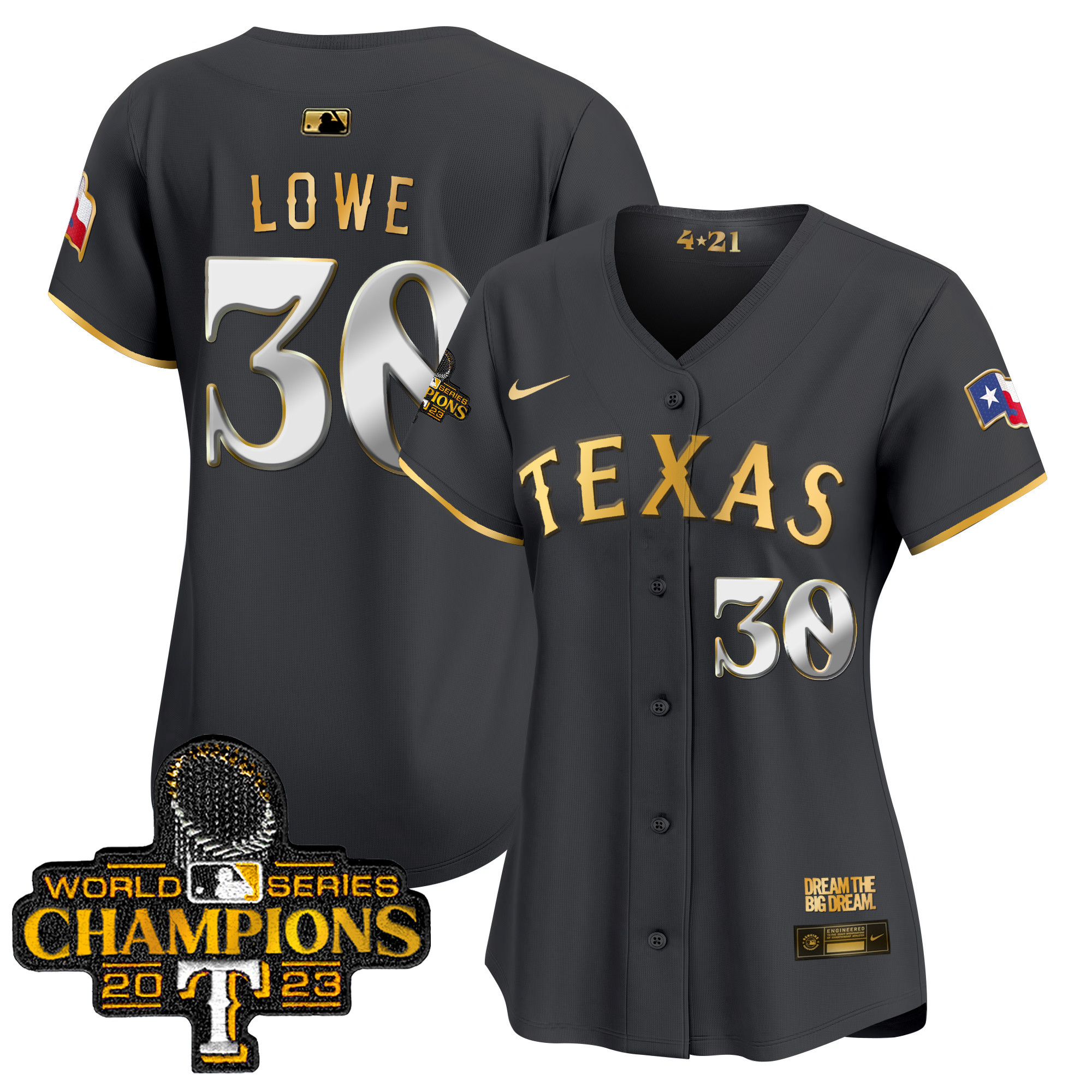 Nathaniel Lowe Women's Texas Rangers 2023 World Series Champions City Connect Vapor Premier Limited Black Gold Jersey - All Stitched