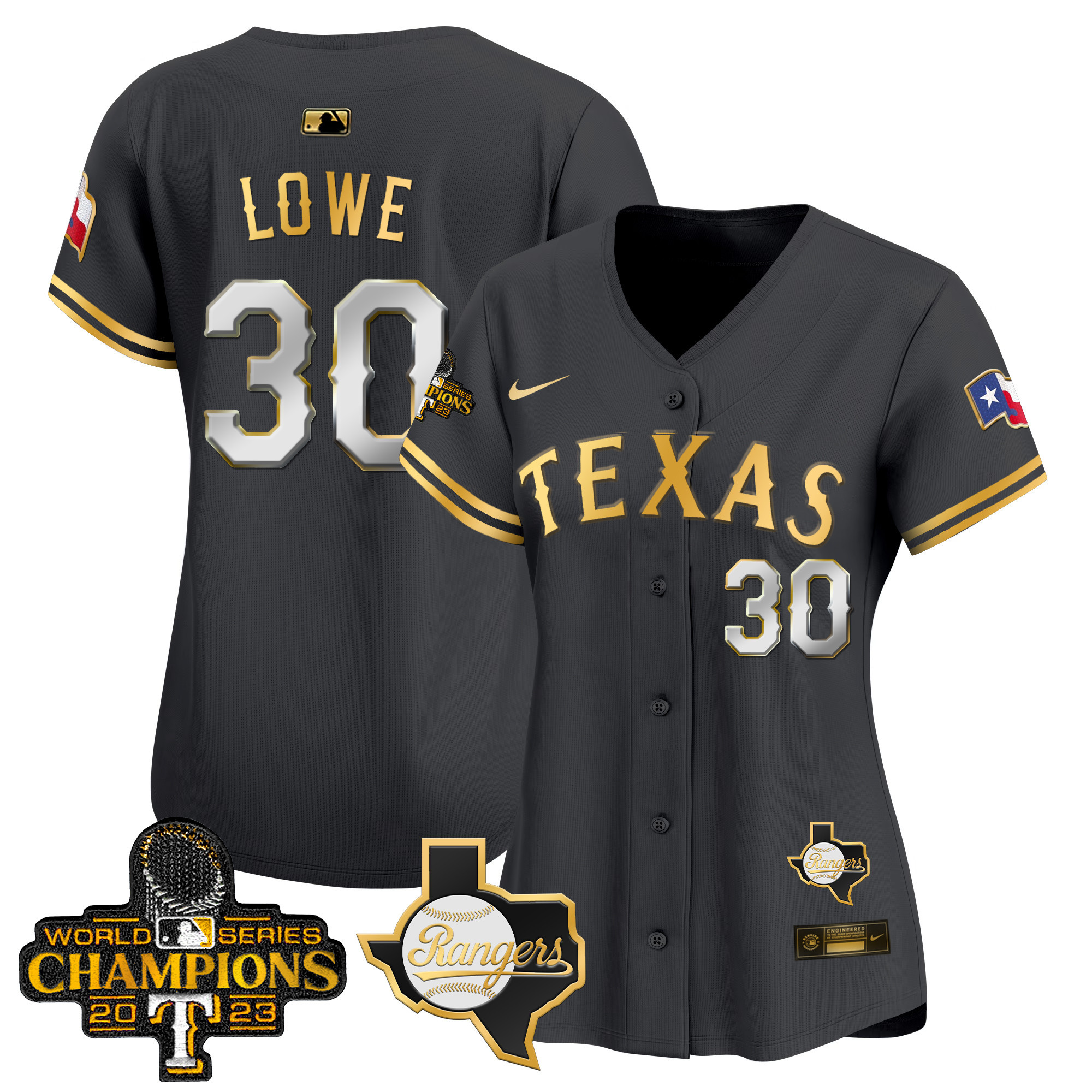 Nathaniel Lowe Women's Texas Rangers World Series Champions Vapor Premier Limited V2 Black Gold Jersey - All Stitched
