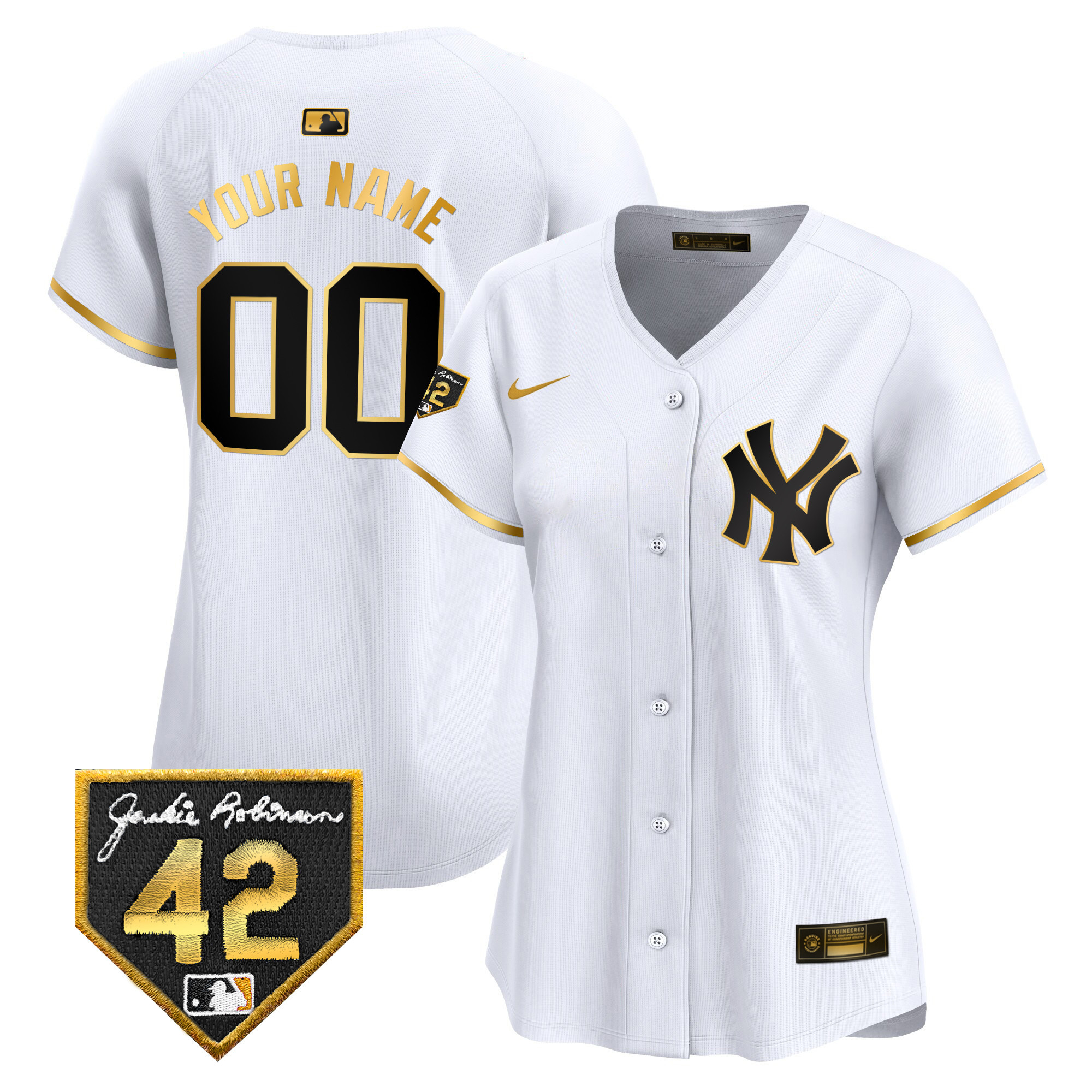 New York Yankees 2024 Jackie Robinson Patch Vapor Premier Limited Custom White Gold Jersey - All Stitched