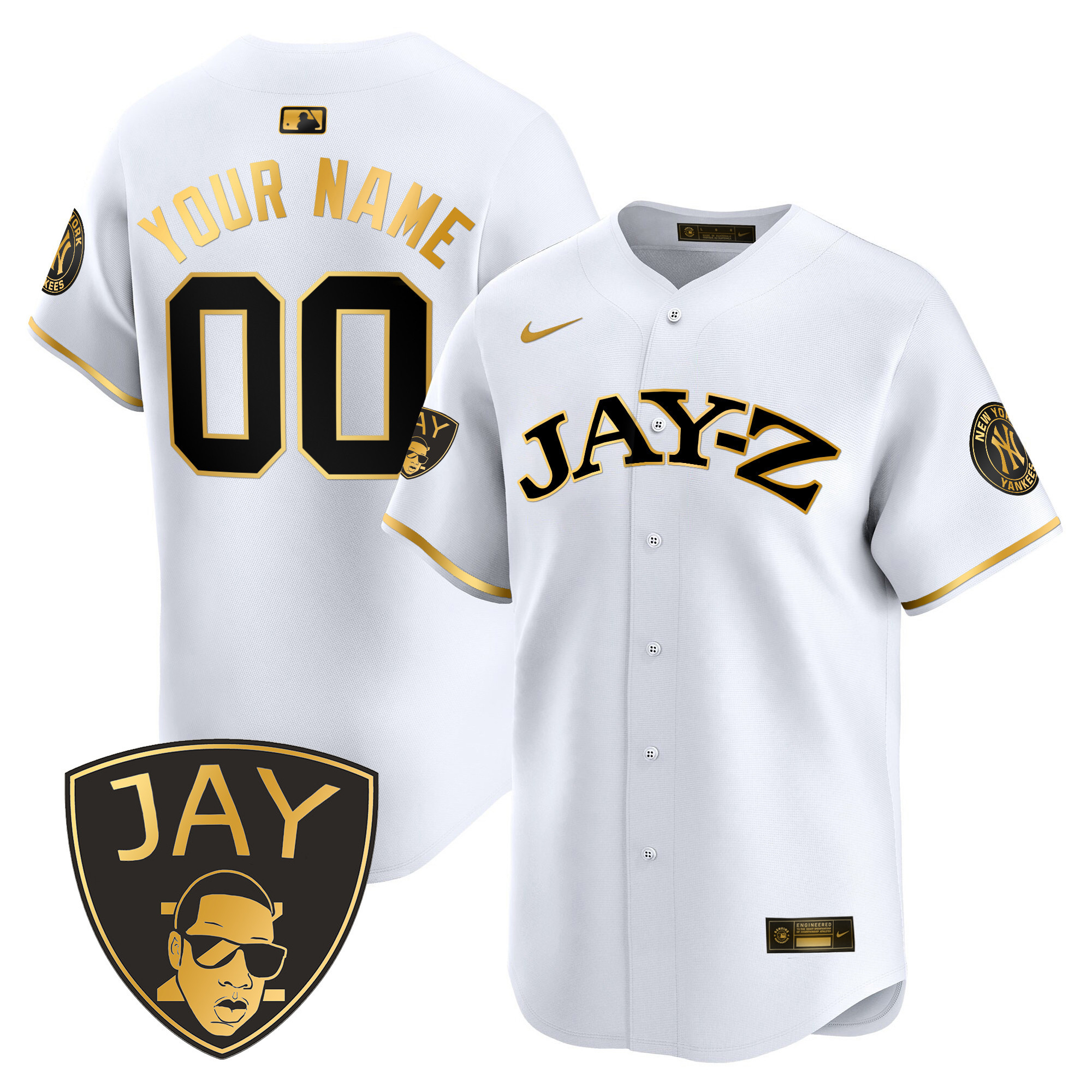 New York Yankees Jay-Z Vapor Premier Limited Custom White Gold Jersey - All Stitched