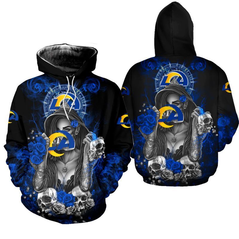 NFL Los Angeles Rams Skulls Flowers Men’s And Women’s Gift For Fan 3D Hoodie