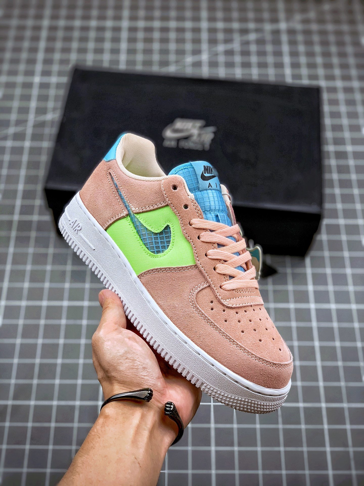 Nike Air Force 1 Low WMNS Washed Coral/Ghost Green-Black-Oracle Aqua For Sale