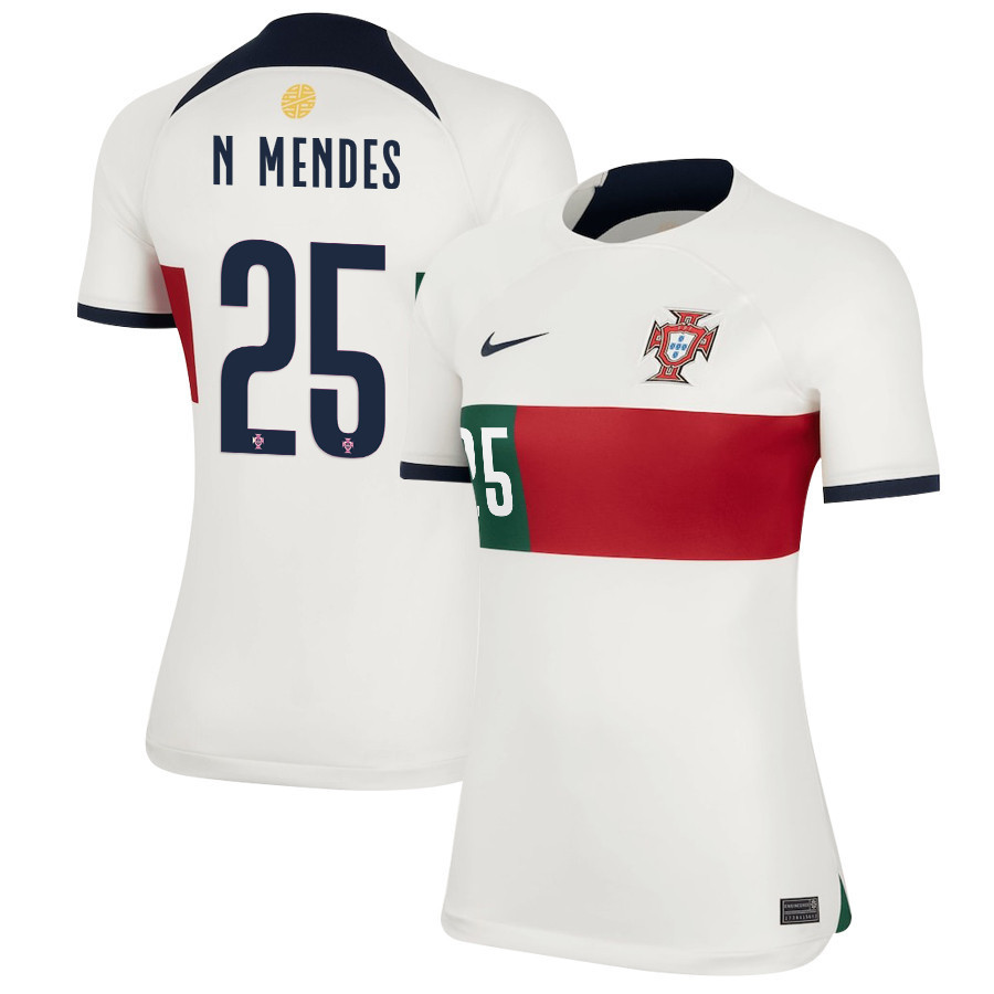 Nuno Mendes 25 Portugal National Team 2022-23 Qatar World Cup Women Soccer Jersey – Away