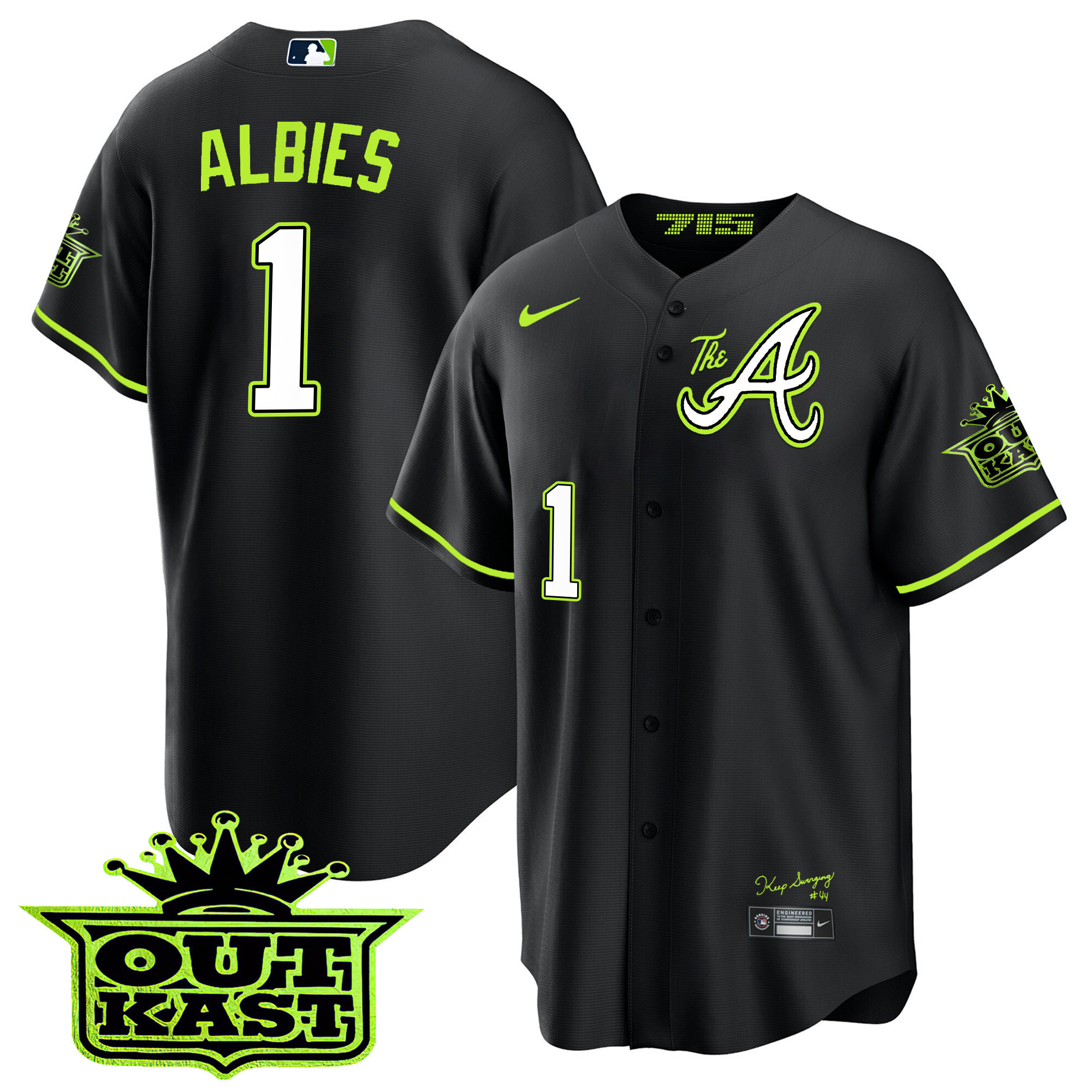 Ozzie Albies Youth's Atlanta Braves Atliens The A Cool Base Black Jersey - All Stitched